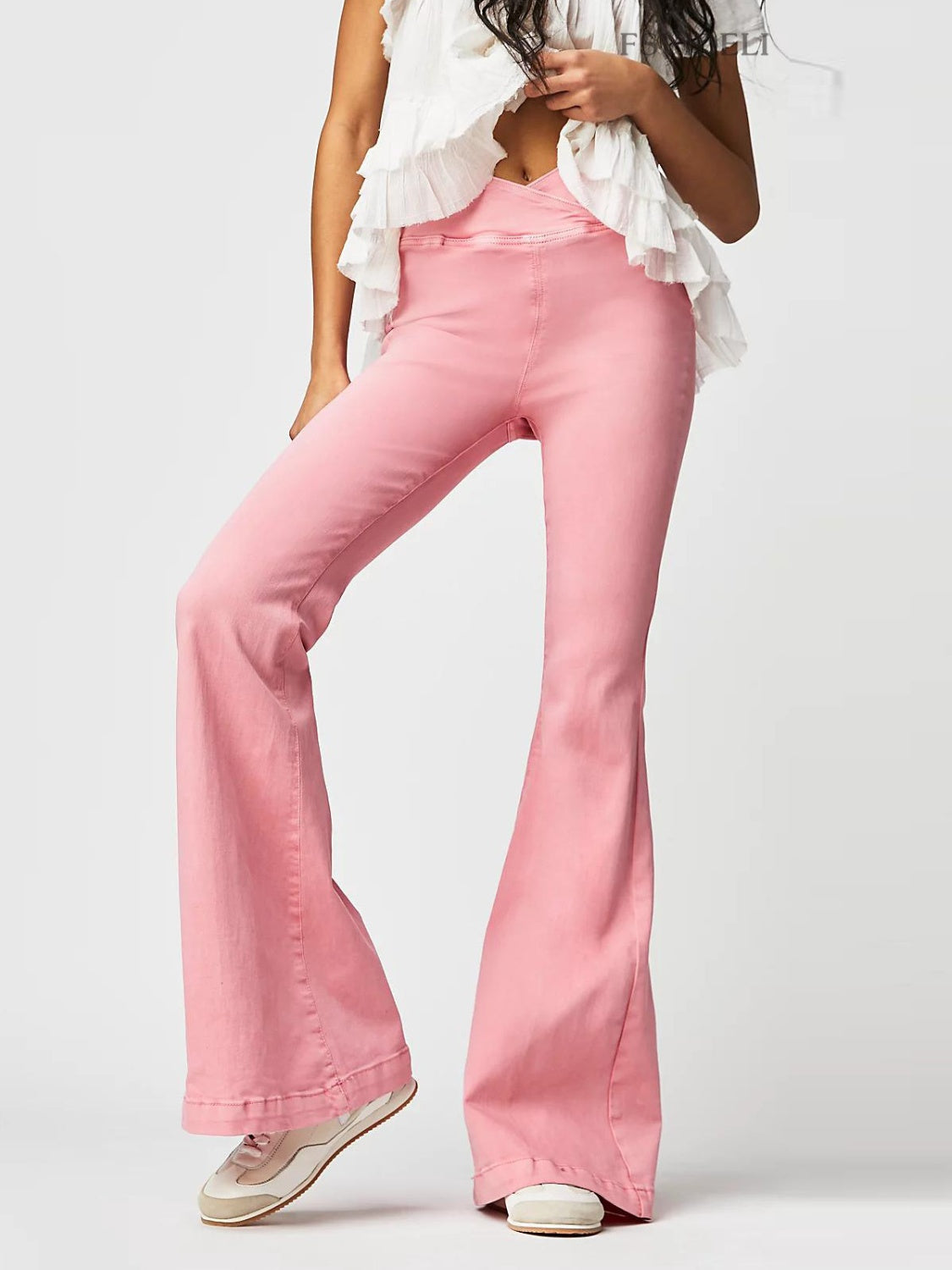 Asymmetric Waist Flare Jeans-BOTTOMS SIZES SMALL MEDIUM LARGE-[Adult]-[Female]-Watermelon pink-XS-2022 Online Blue Zone Planet