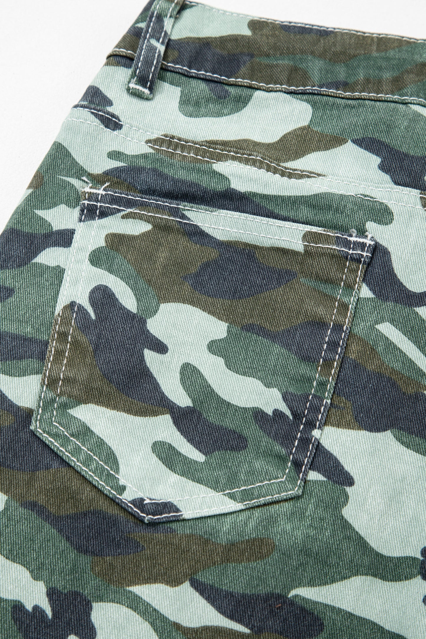 Green Camouflage Print Wide Leg Drawstring Denim Pants-Bottoms/Jeans-[Adult]-[Female]-2022 Online Blue Zone Planet