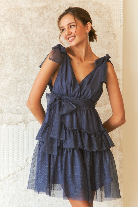 ADORA Tie Shoulder Polka Dot Mesh Dress-TOPS / DRESSES-[Adult]-[Female]-2022 Online Blue Zone Planet