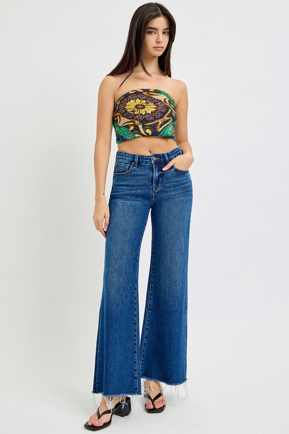 Blue Zone Planet | RISEN Tummy Control High Rise Wide Leg Jeans-BOTTOMS SIZES SMALL MEDIUM LARGE-[Adult]-[Female]-2022 Online Blue Zone Planet