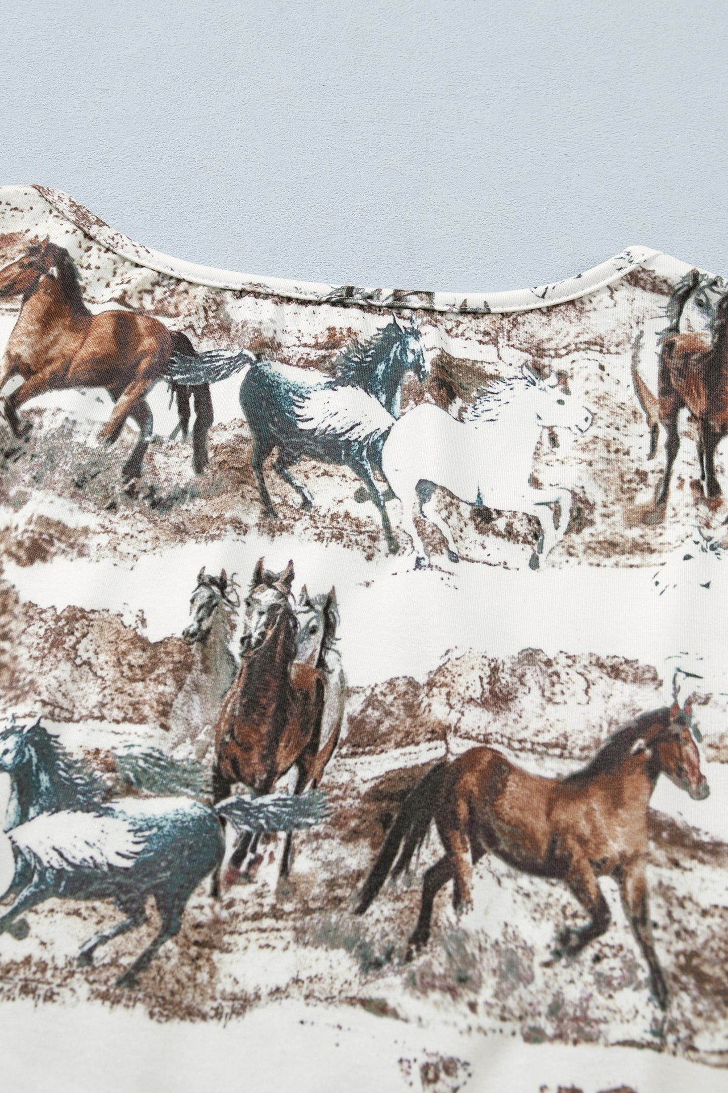 White Western Galloping Horses Printed Slim Fit T Shirt