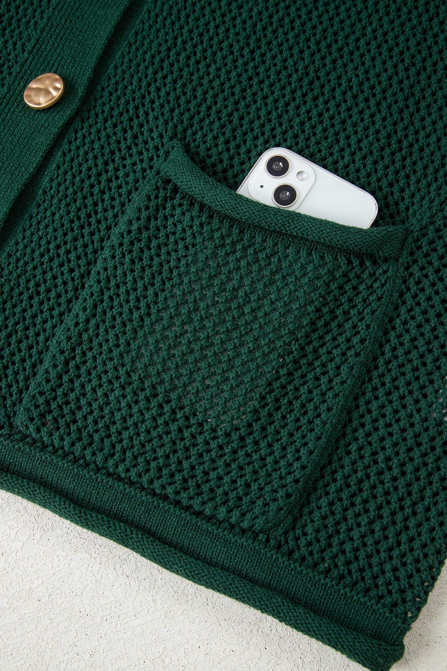 Blackish Green Plus Size Golden Accent Buttons Short Sweater Cardigan-Plus Size/Plus Size Sweaters & Cardigans-[Adult]-[Female]-2022 Online Blue Zone Planet