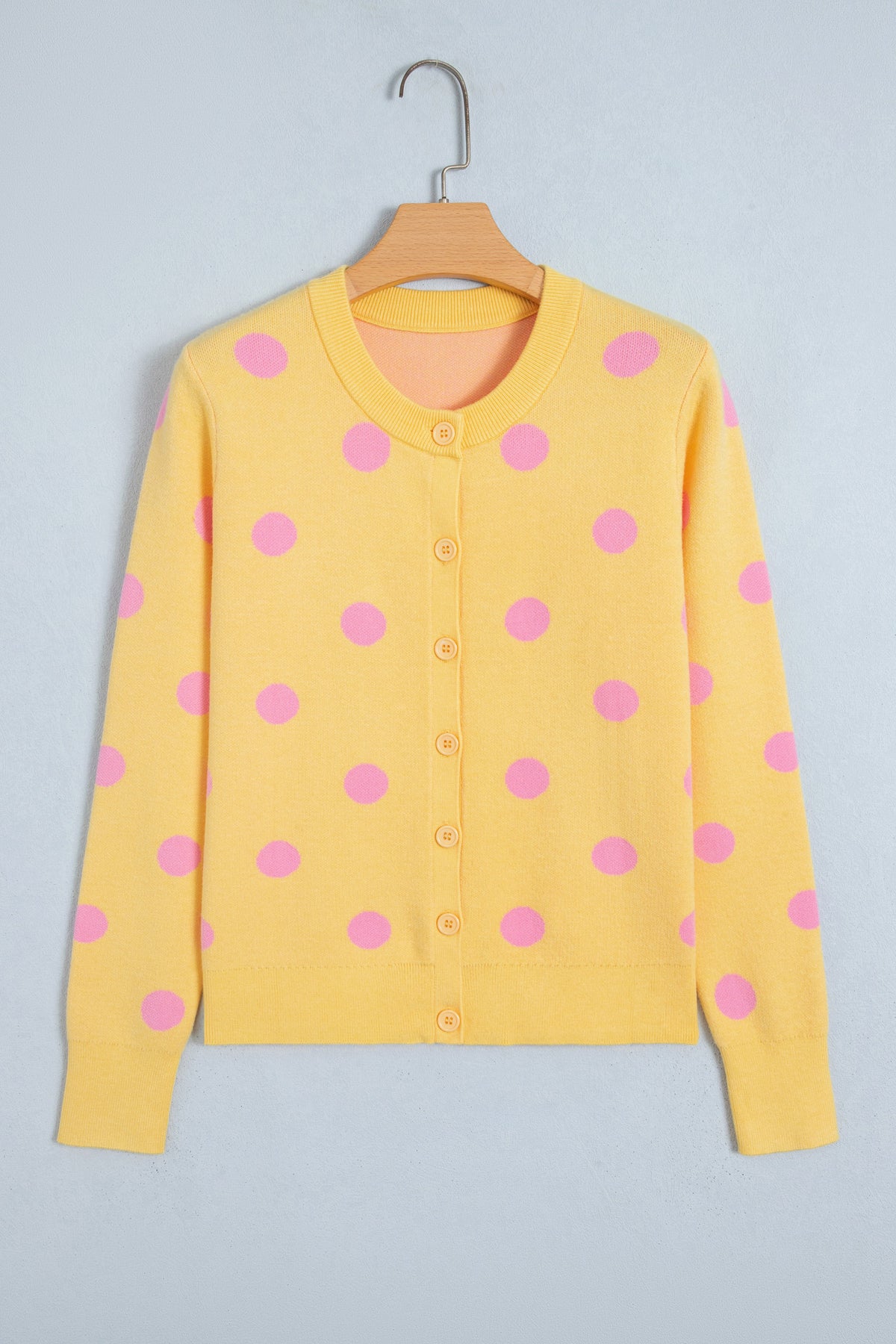 Yellow Cream Casual Polka Dot Button Front Long Sleeve Sweater Cardigan-Sweaters & Cardigans/Cardigans-[Adult]-[Female]-2022 Online Blue Zone Planet