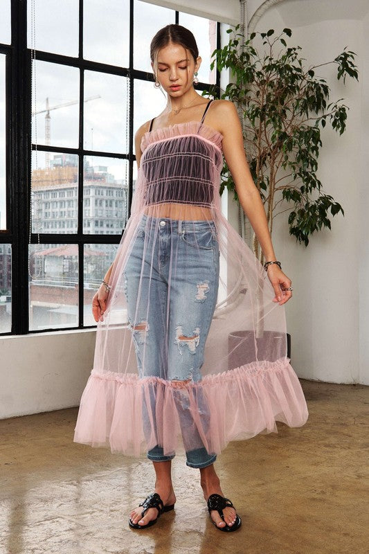 ADORA Ruffled Mesh Cover Up Dress-TOPS / DRESSES-[Adult]-[Female]-2022 Online Blue Zone Planet