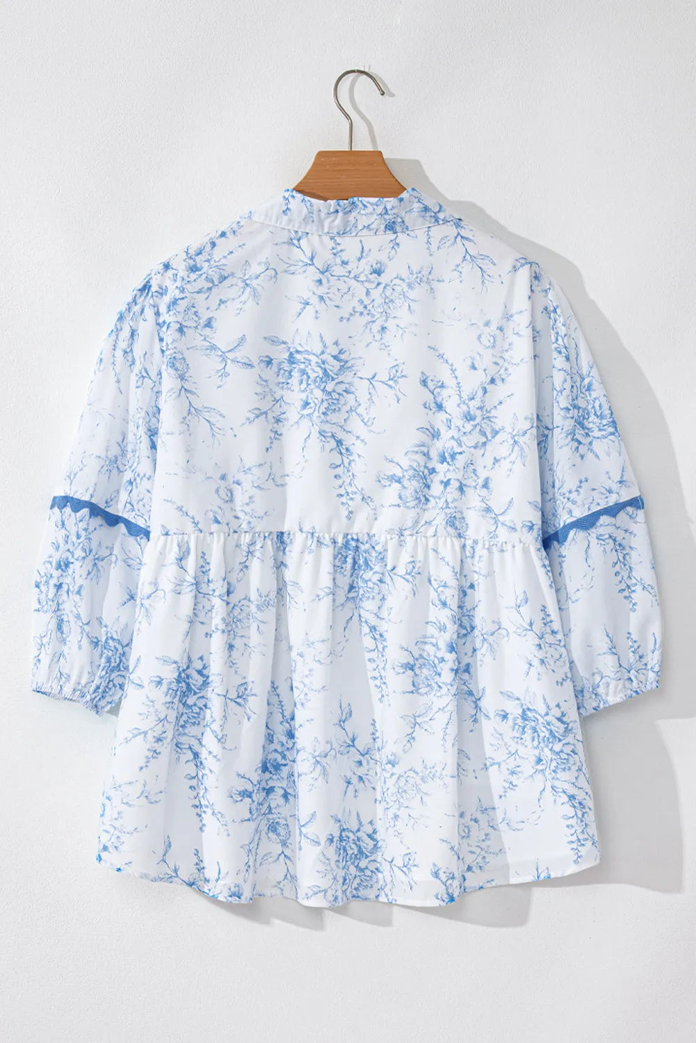 Printed Tie Neck Three-Quarter Sleeve Blouse-TOPS / DRESSES-[Adult]-[Female]-2022 Online Blue Zone Planet