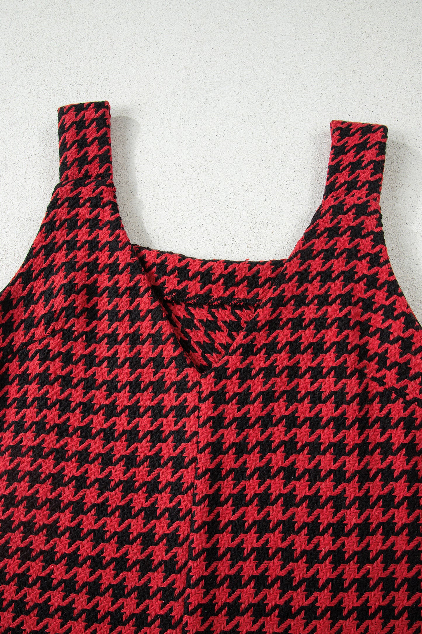 Red Houndstooth Print V Neck Sleeveless Mini Dress-TOPS / DRESSES-[Adult]-[Female]-2022 Online Blue Zone Planet