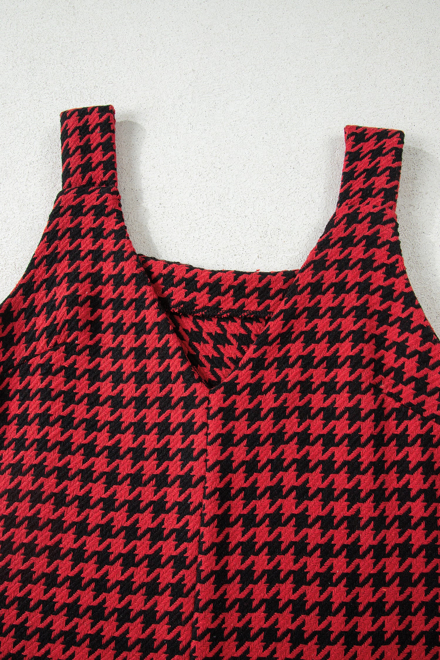 Red Houndstooth Print V Neck Sleeveless Mini Dress-TOPS / DRESSES-[Adult]-[Female]-2022 Online Blue Zone Planet