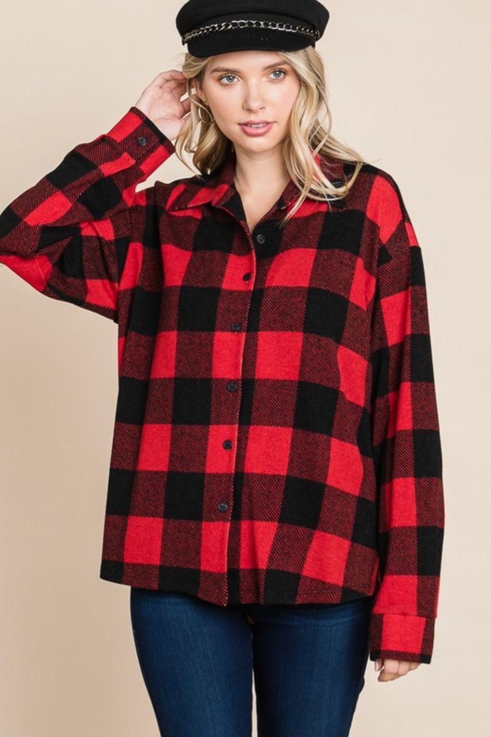 Super Lady Plaid Button Up Long Sleeve Shirt-TOPS / DRESSES-[Adult]-[Female]-2022 Online Blue Zone Planet