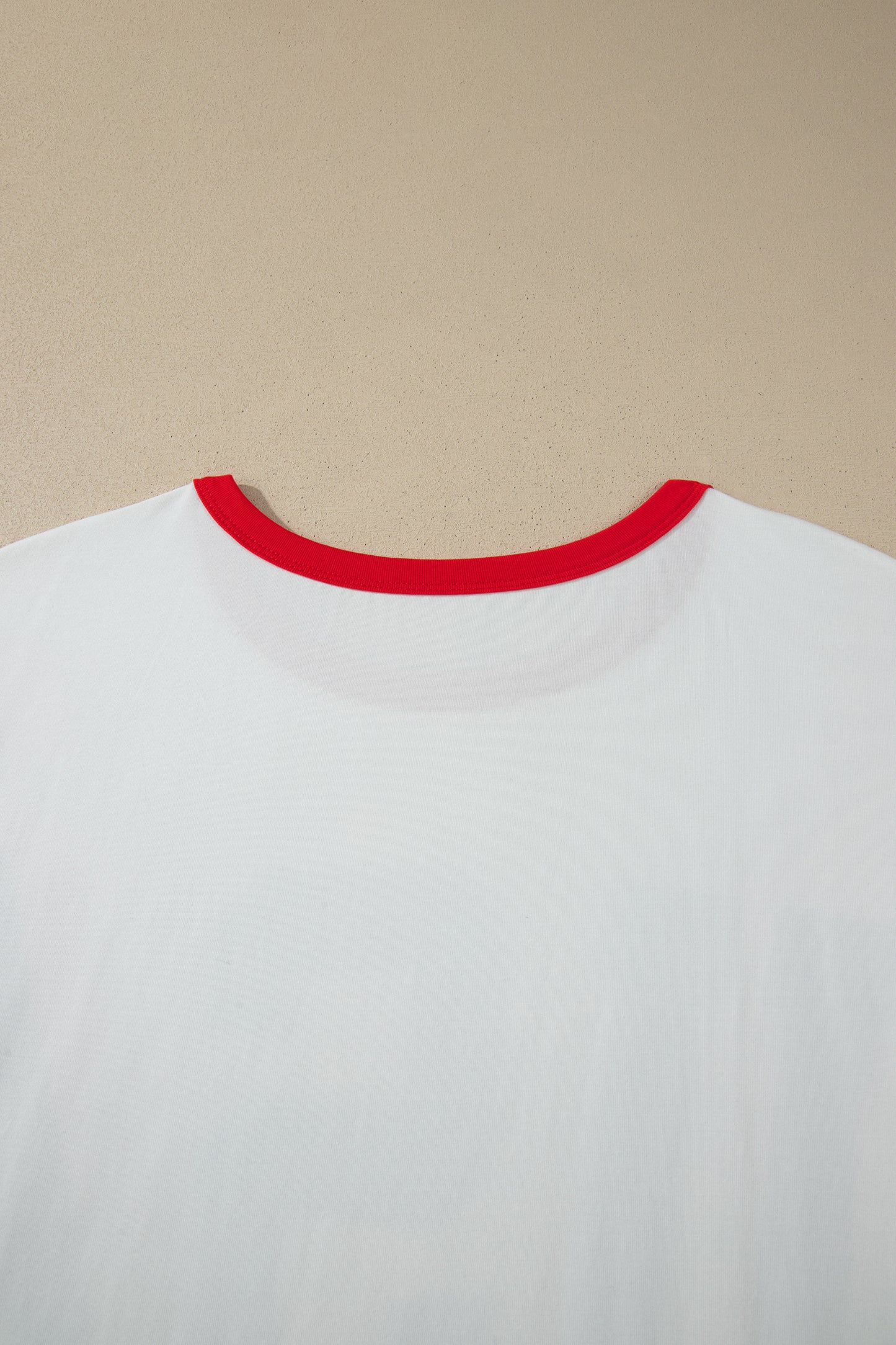 White Retro Usa Striped Trim Short Sleeve Plus Size Tee-Plus Size/Plus Size Tops/Plus Size Tops & Tees-[Adult]-[Female]-2022 Online Blue Zone Planet
