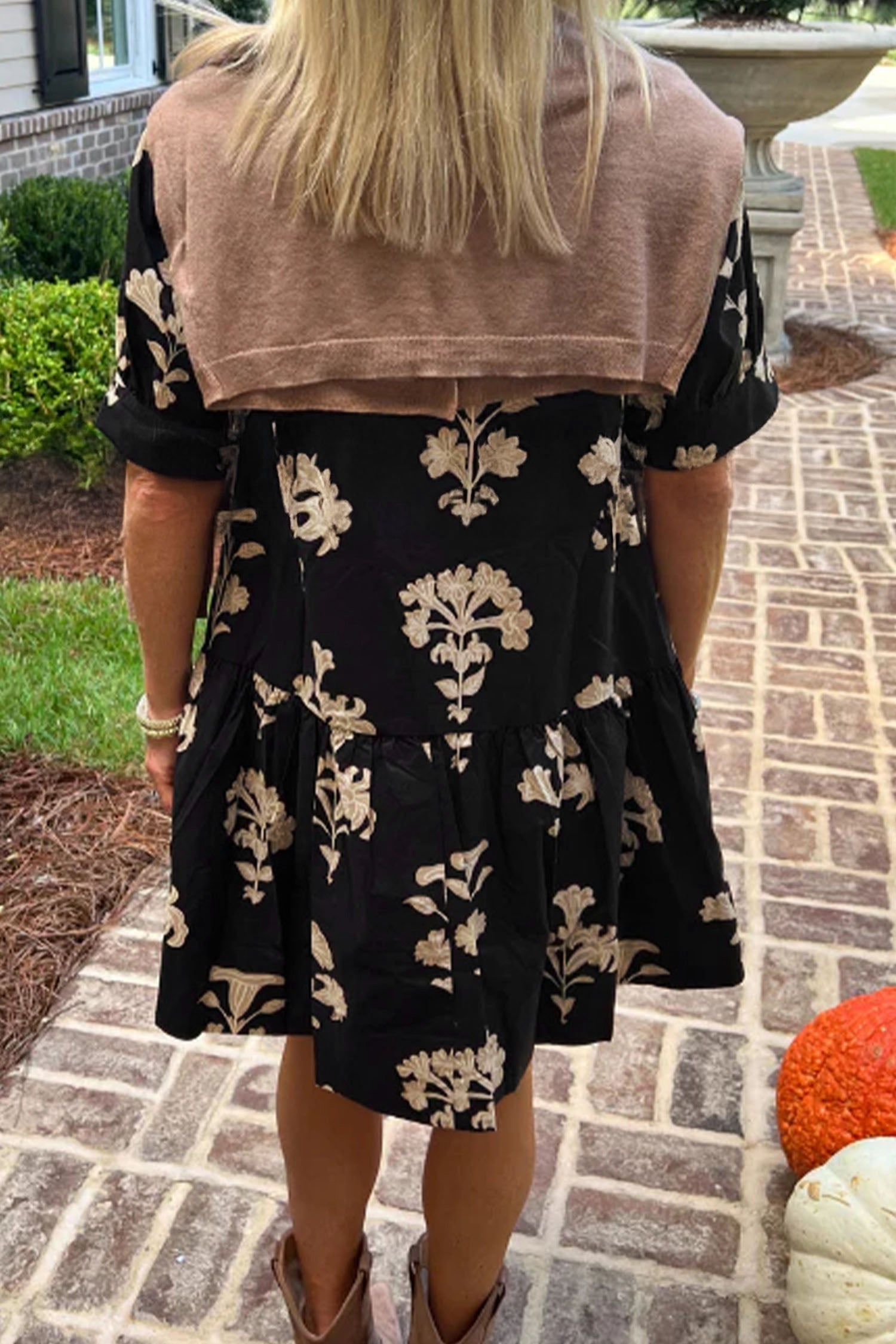 Black Frilled V Neck Puff Short Sleeve Floral Mini Dress-TOPS / DRESSES-[Adult]-[Female]-2022 Online Blue Zone Planet