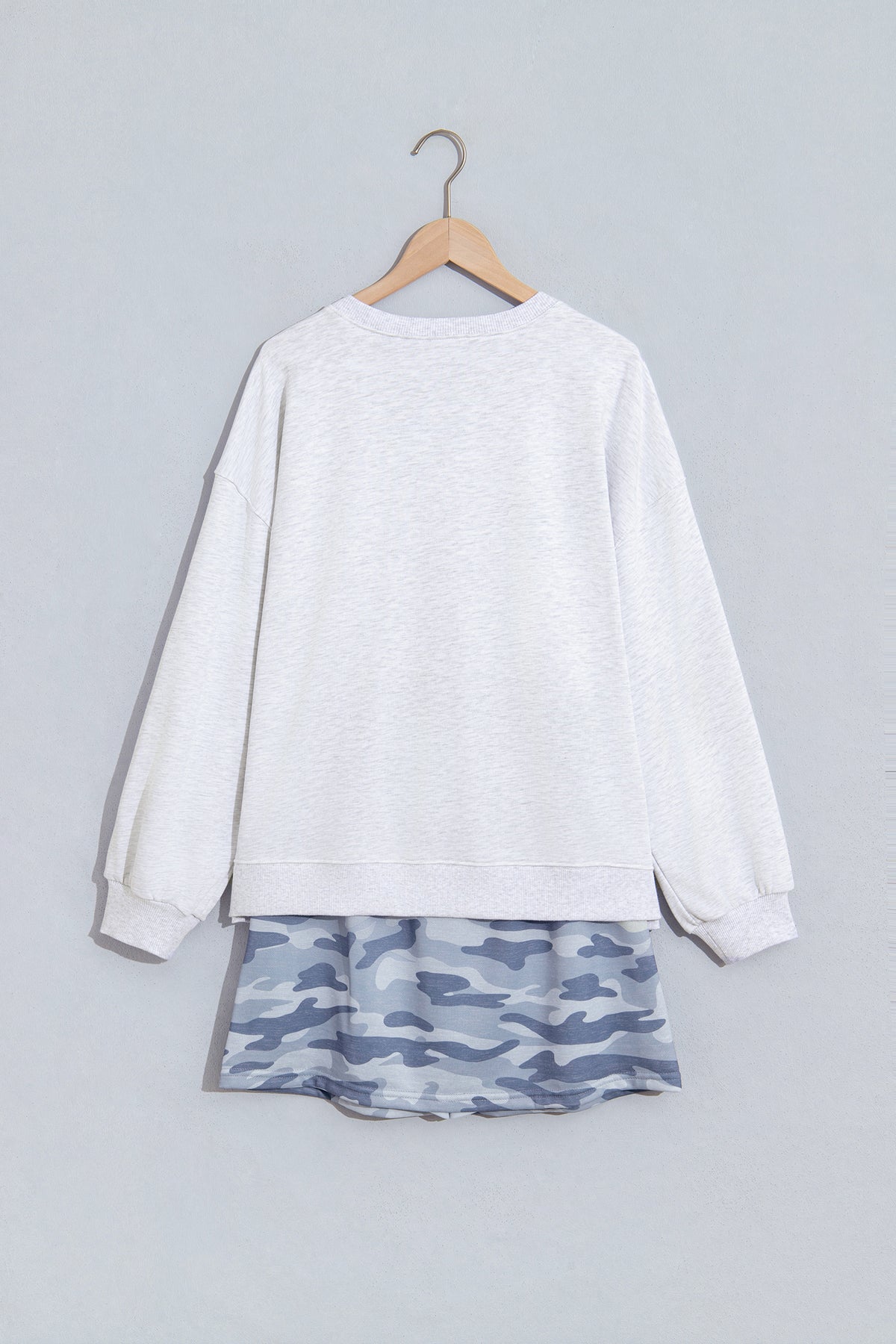 Gray Camo Letter Print Lounge Long Sleeve Top Skort 2pcs Set
