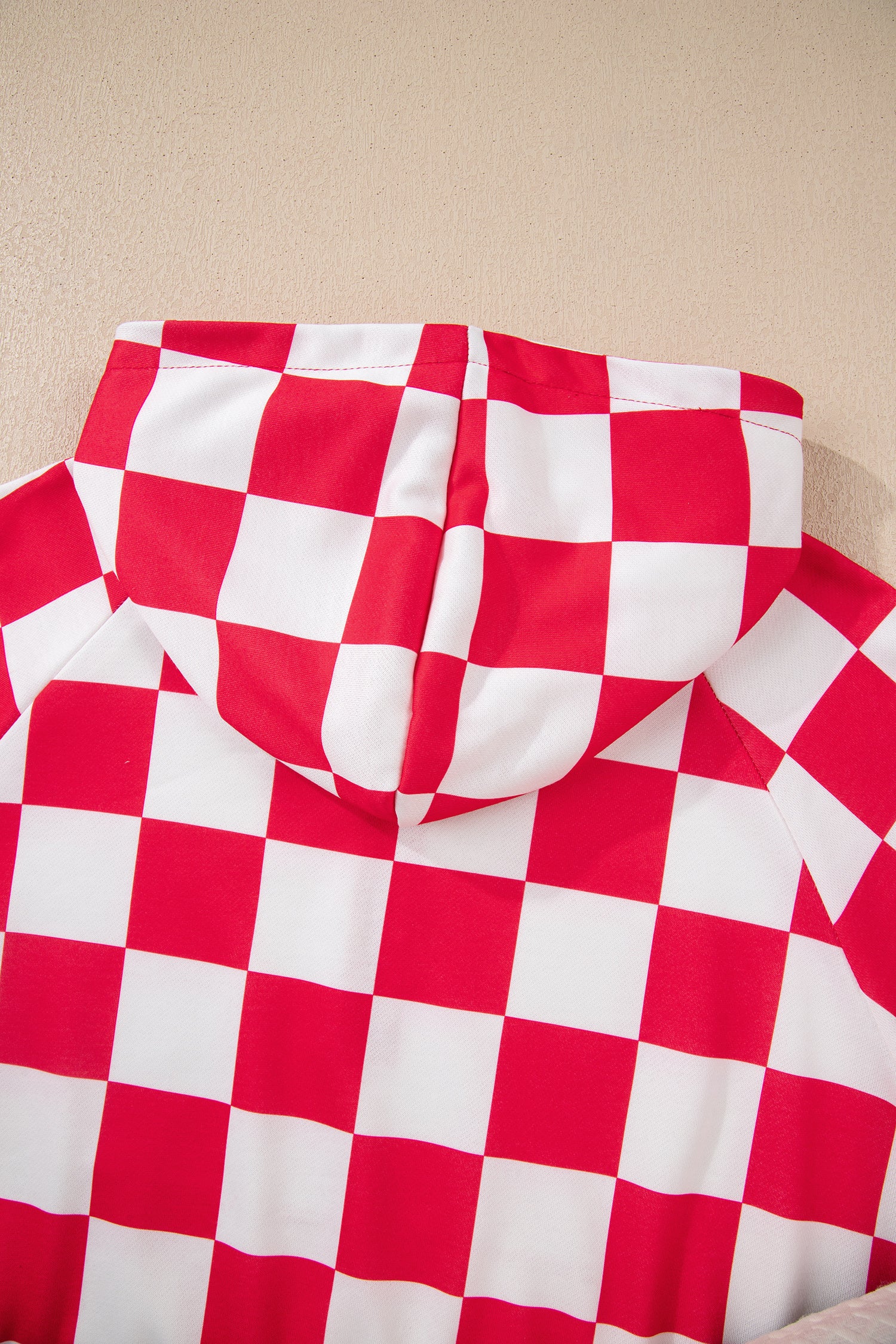 Red Checkered Print Half Zip Hoodie Loose Pant Set-Tops / Dresses-[Adult]-[Female]-2022 Online Blue Zone Planet