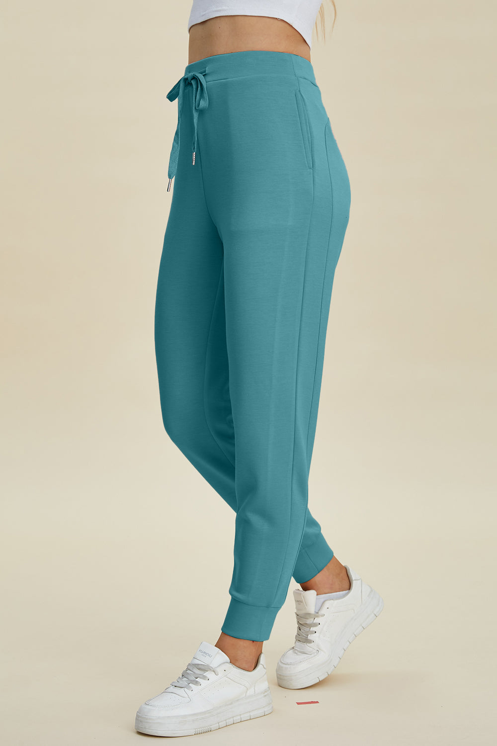 Blue Zone Planet | Basic Bae Full Size Air Scuba Drawstring High Waist Joggers-BOTTOMS SIZES SMALL MEDIUM LARGE-[Adult]-[Female]-Teal-S-2022 Online Blue Zone Planet