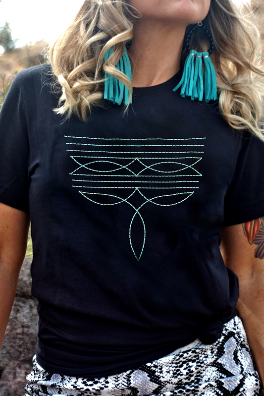 Black Western Fashion Geometric Embroidered T Shirt-Graphic/Graphic Tees-[Adult]-[Female]-Black-S-2022 Online Blue Zone Planet