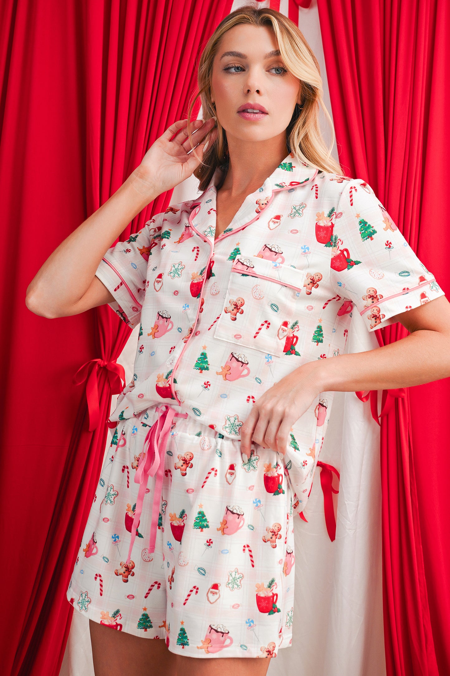 White Christmas Spirits Shirt 2pcs Shorts Pajama Set-Loungewear Set-[Adult]-[Female]-2022 Online Blue Zone Planet