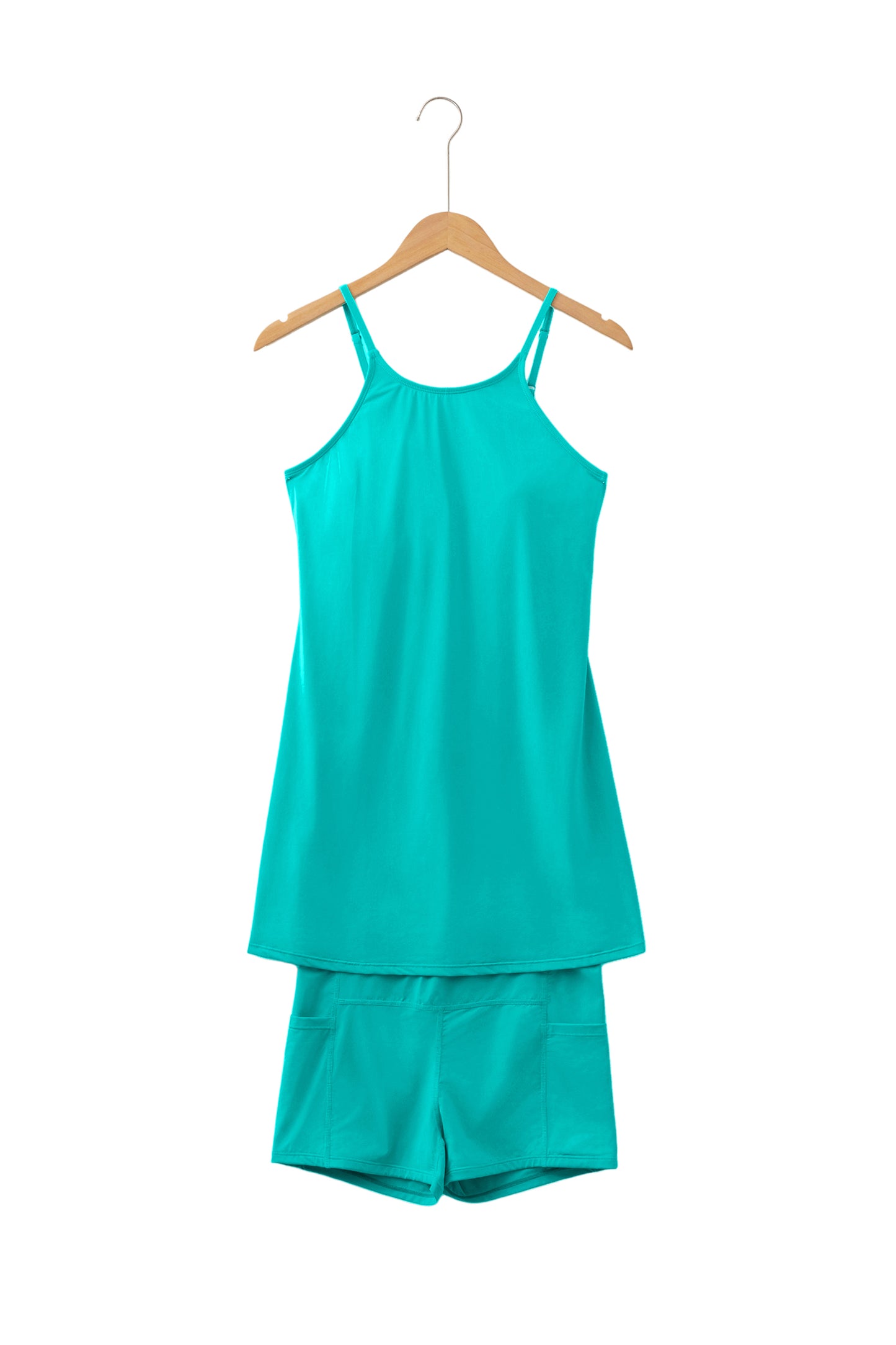 Pink Solid Color Tunic Tank Dress Athletic Shorts Two Piece Set
