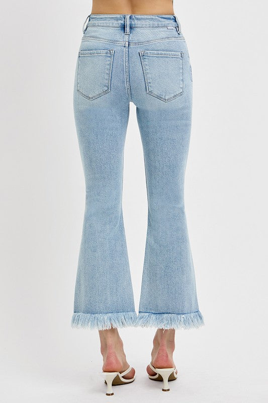 RISEN Full Size Raw Hem Distressed Cropped Flare Jeans Plus Size-BOTTOMS SIZES SMALL MEDIUM LARGE-[Adult]-[Female]-2022 Online Blue Zone Planet