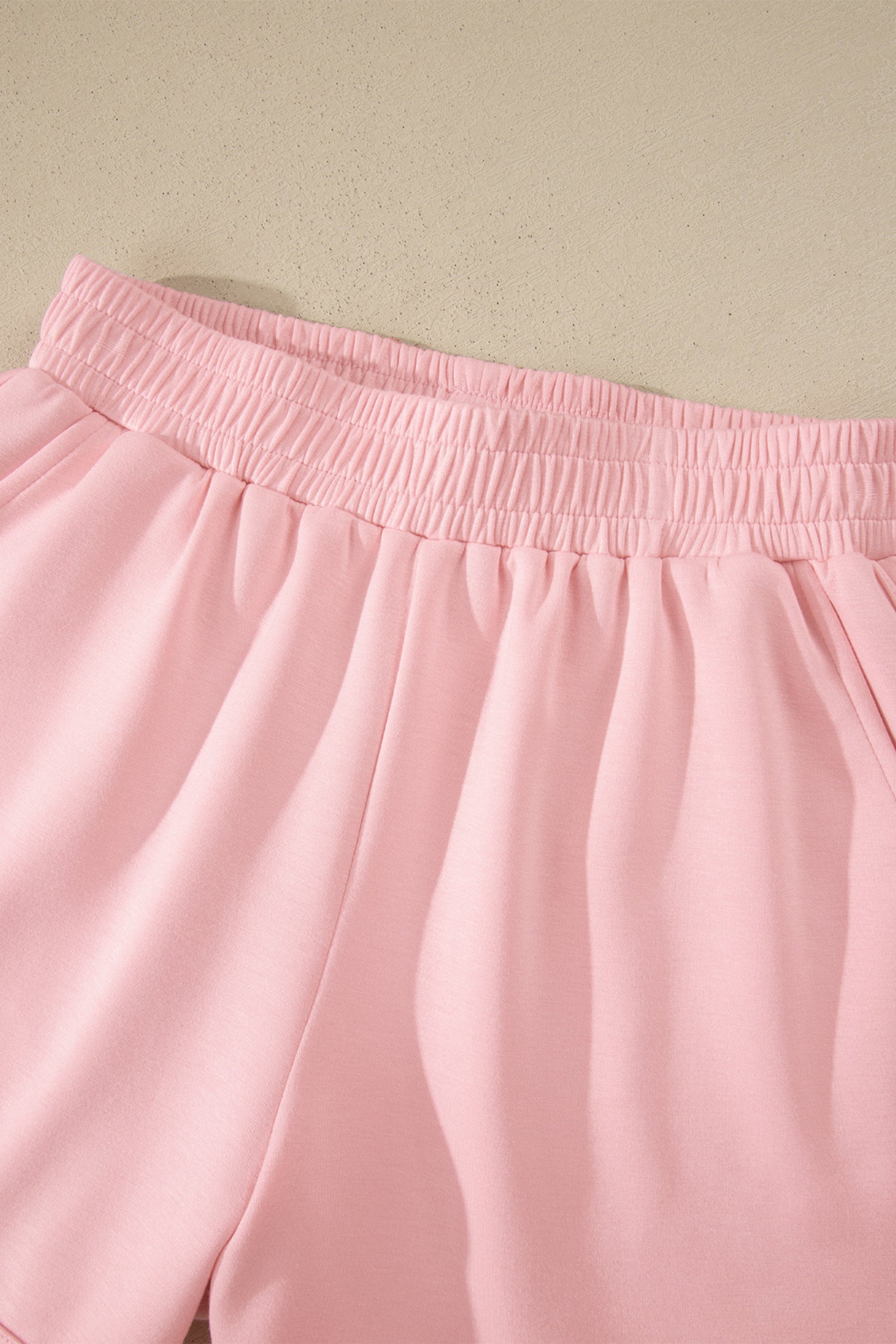 Light Pink Solid Color Exposed Seam Mock Neck Oversize Tee Casual Shorts 2pcs Outfit-Two Piece Sets/Short Sets-[Adult]-[Female]-2022 Online Blue Zone Planet