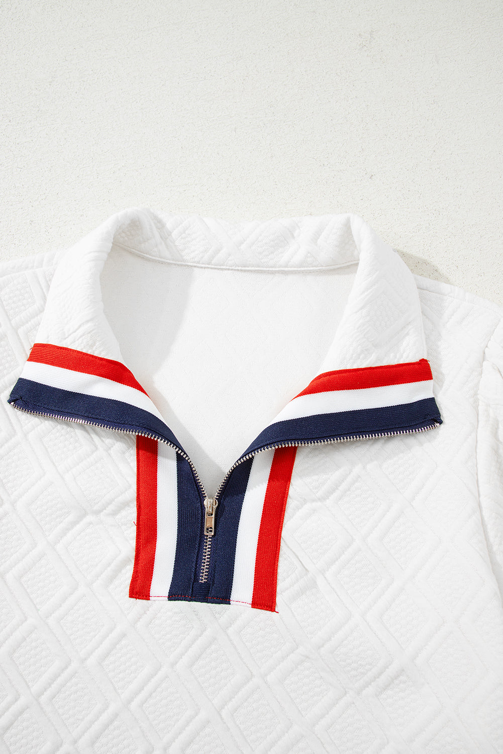 White Textured Jacquard Colorblock Edge Puff Sleeve Quarter Zip Mini Dress-TOPS / DRESSES-[Adult]-[Female]-2022 Online Blue Zone Planet