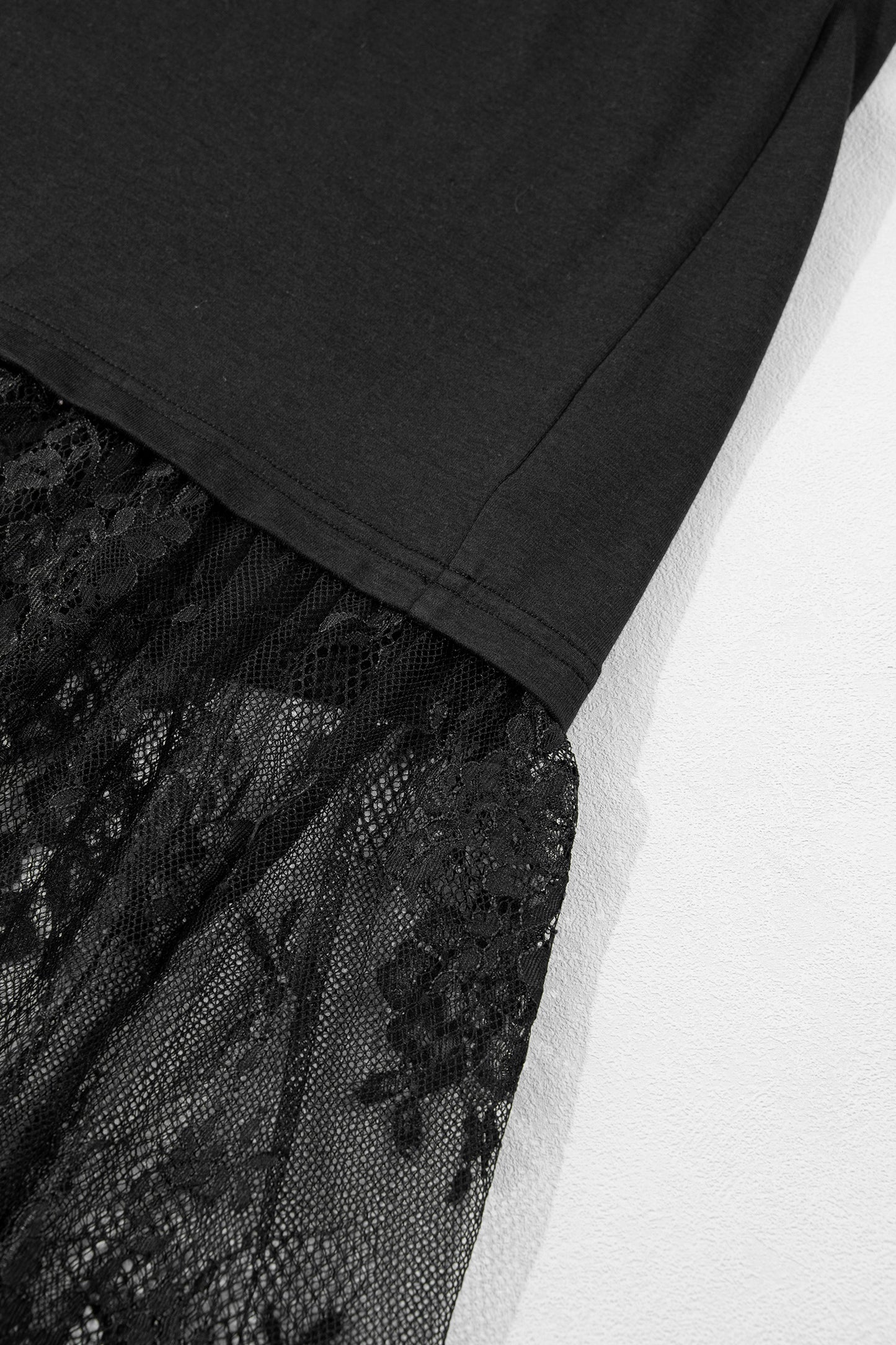 Black Plus Size Lace Hem Patchwork T Shirt Midi Dress-TOPS / DRESSES-[Adult]-[Female]-2022 Online Blue Zone Planet