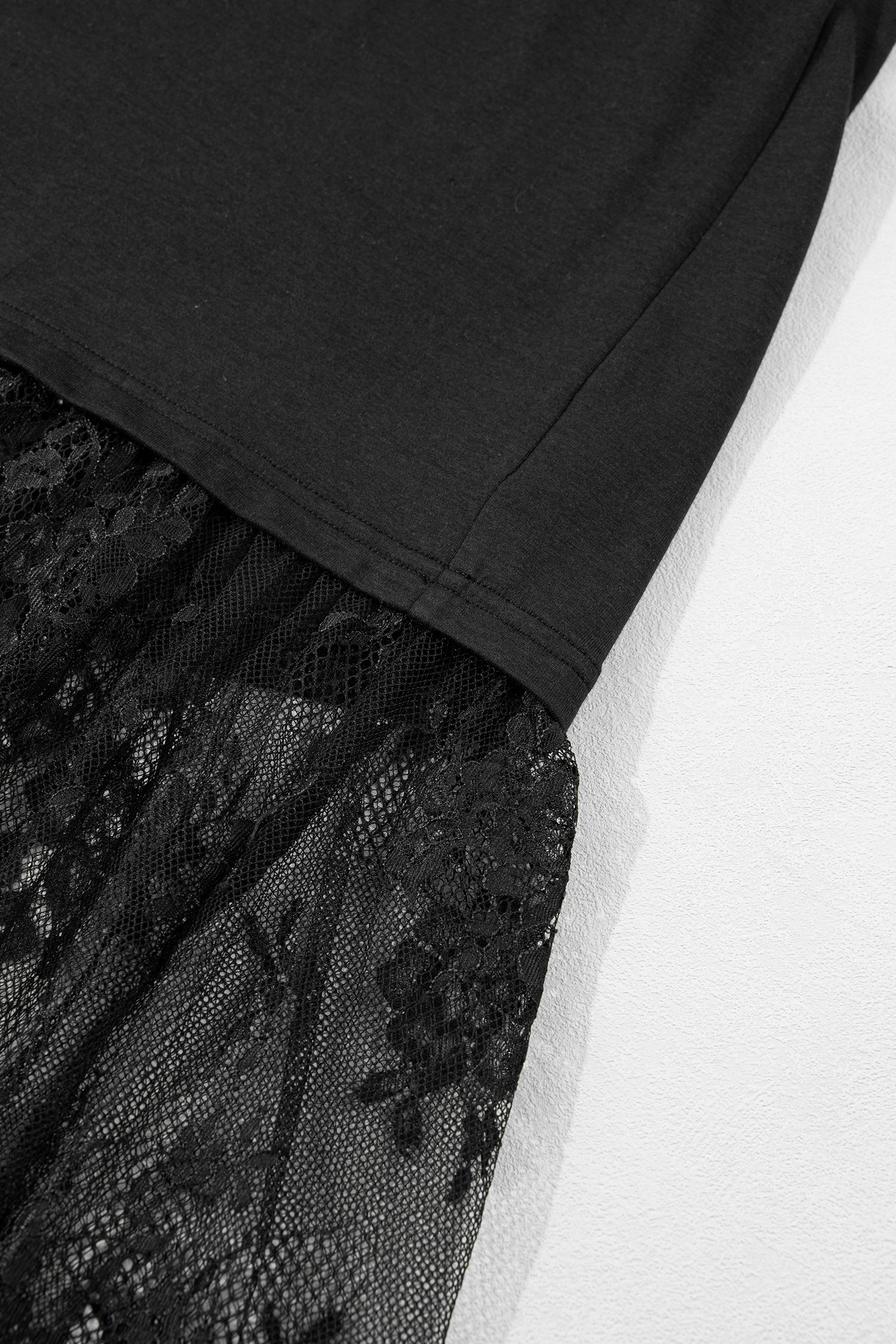 Black Plus Size Lace Hem Patchwork T Shirt Midi Dress-TOPS / DRESSES-[Adult]-[Female]-2022 Online Blue Zone Planet