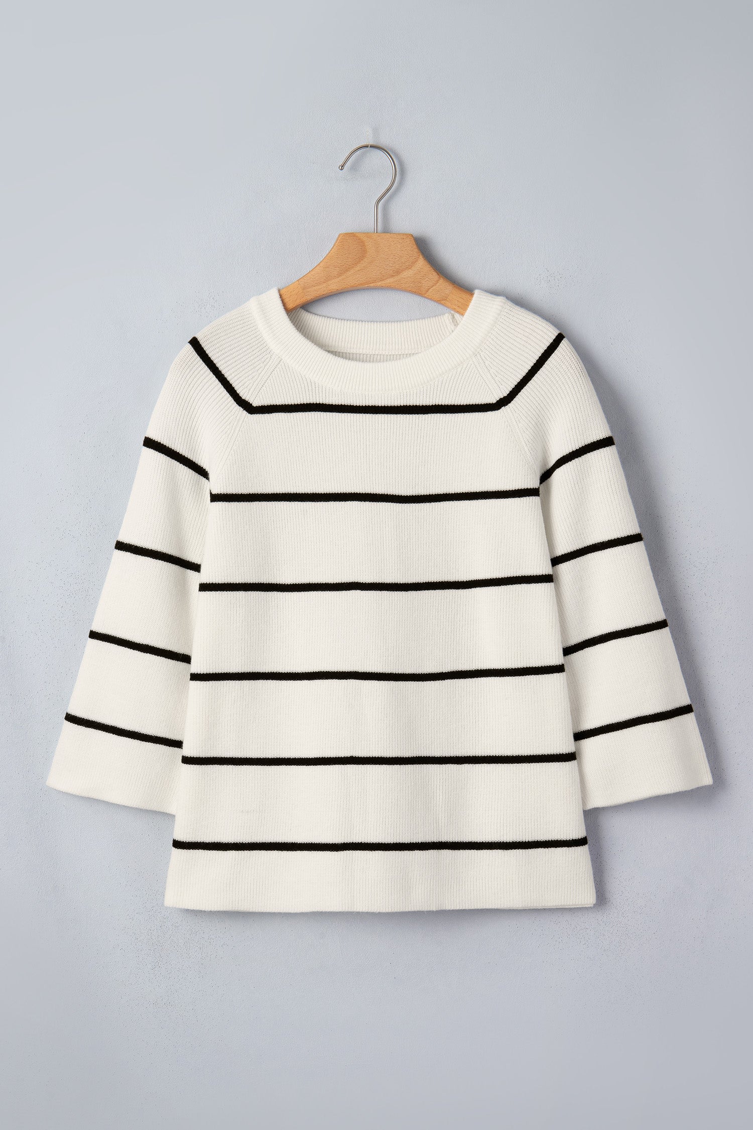 White Stripe Ribbed Knit Half Sleeve Loose Sweater Tee-TOPS / DRESSES-[Adult]-[Female]-2022 Online Blue Zone Planet