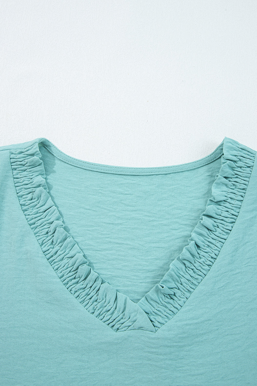 Moonlight Jade Frilled V Neckline Bracelet Sleeve Crinkled Blouse-Bracelet-[Adult]-[Female]-2022 Online Blue Zone Planet