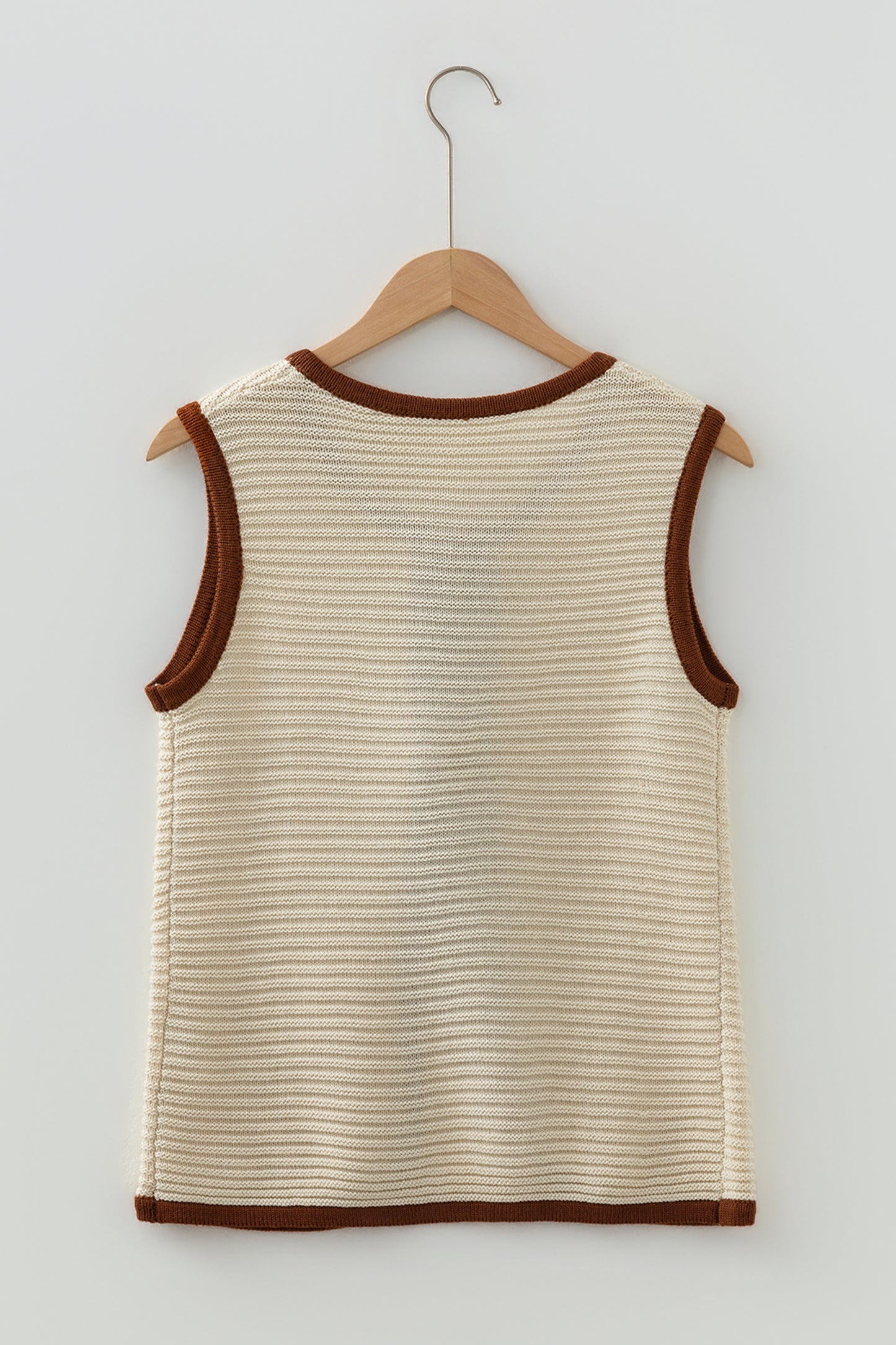 White Horizontal Ribbed Knit Contrast Trim Ties Front Sweater Vest-TOPS / DRESSES-[Adult]-[Female]-2022 Online Blue Zone Planet