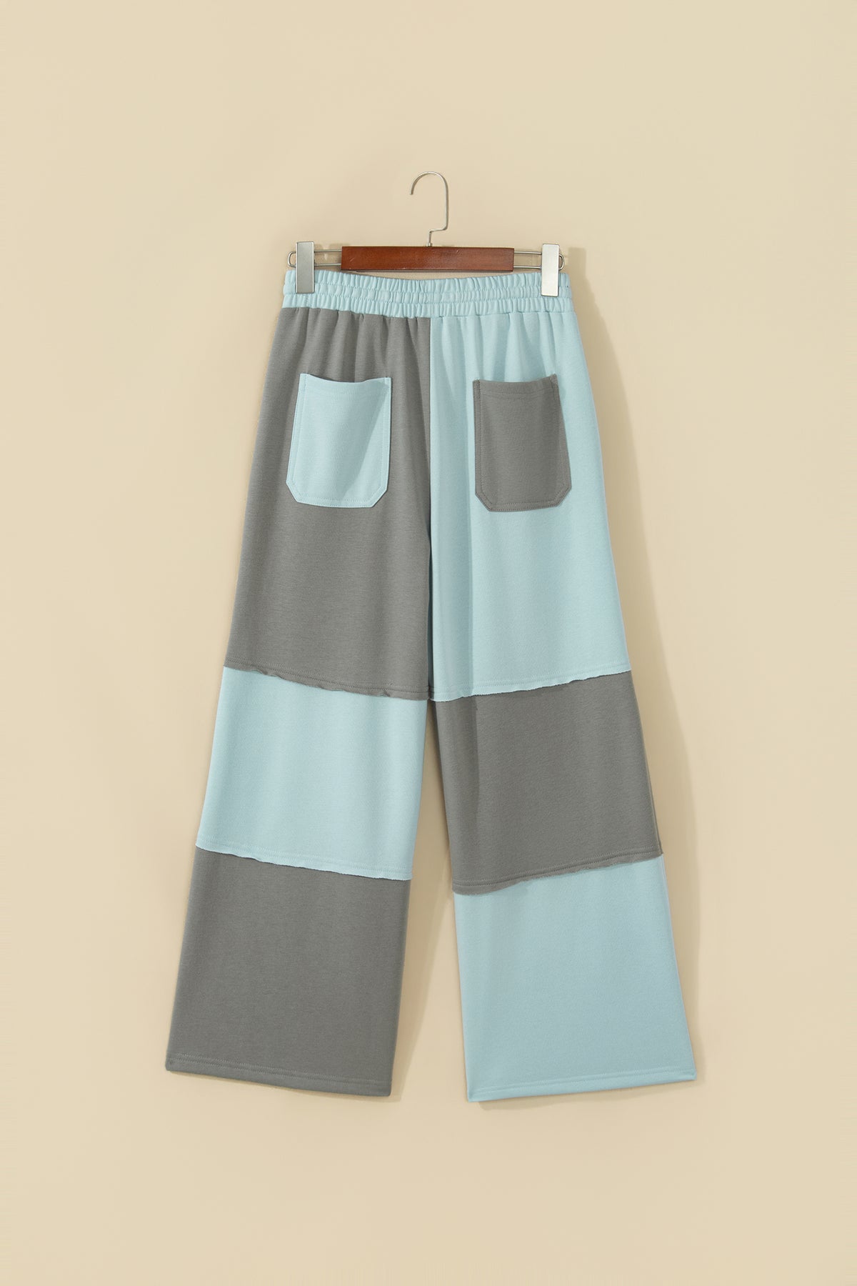 Beau Blue Raw Seam Colorblock Wide Leg Ankle Length Casual Pants-Bottoms/Pants & Culotte-[Adult]-[Female]-2022 Online Blue Zone Planet