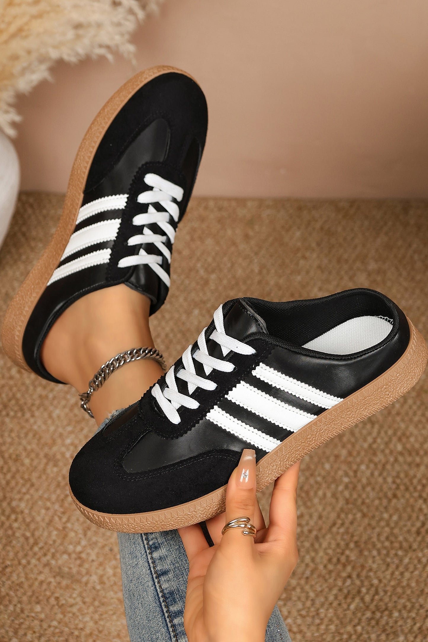 Tillandsia Purple PU Leather Color Block Varsity Lace Up Flat Shoes