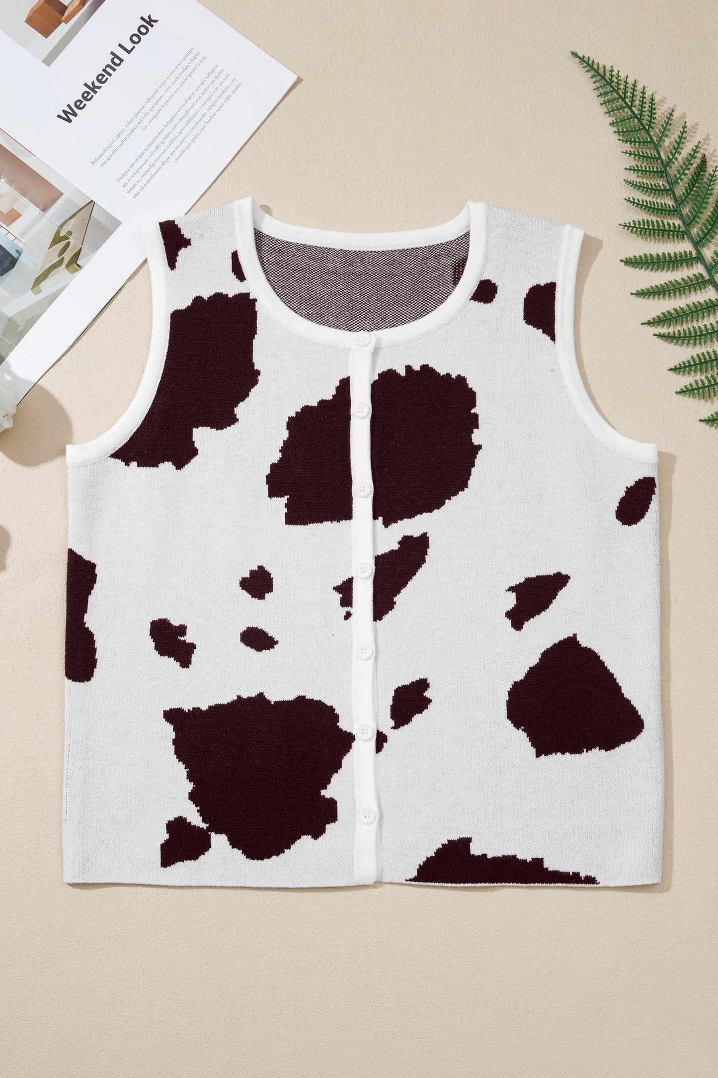 White Western Cow Spots Button Down Sweater Vest-TOPS / DRESSES-[Adult]-[Female]-2022 Online Blue Zone Planet