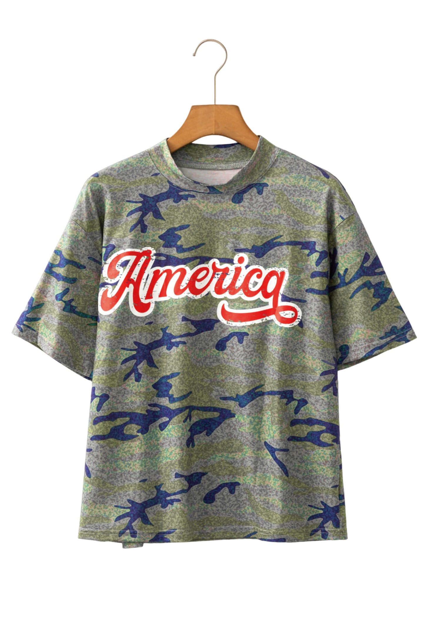 Multicolour Stylish Camouflage Print America Patriotic Tee-Tops/Tops & Tees-[Adult]-[Female]-2022 Online Blue Zone Planet