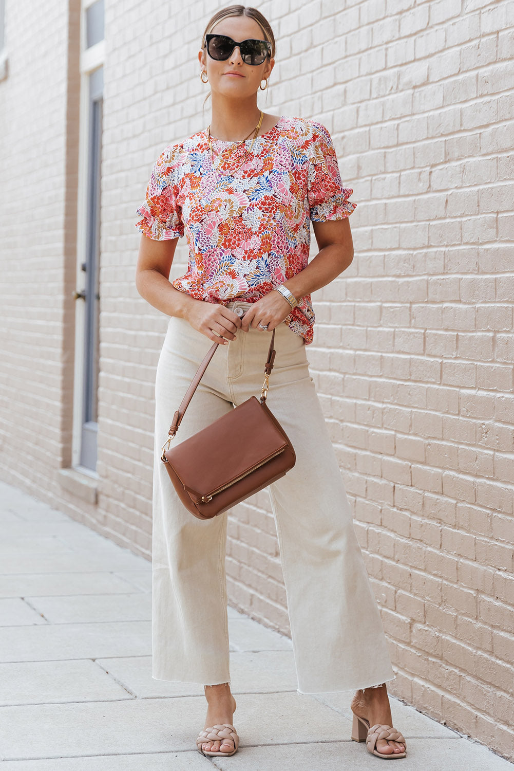 Multicolor Mix Floral Pattern Bubble Sleeve Blouse-Tops/Blouses & Shirts-[Adult]-[Female]-2022 Online Blue Zone Planet