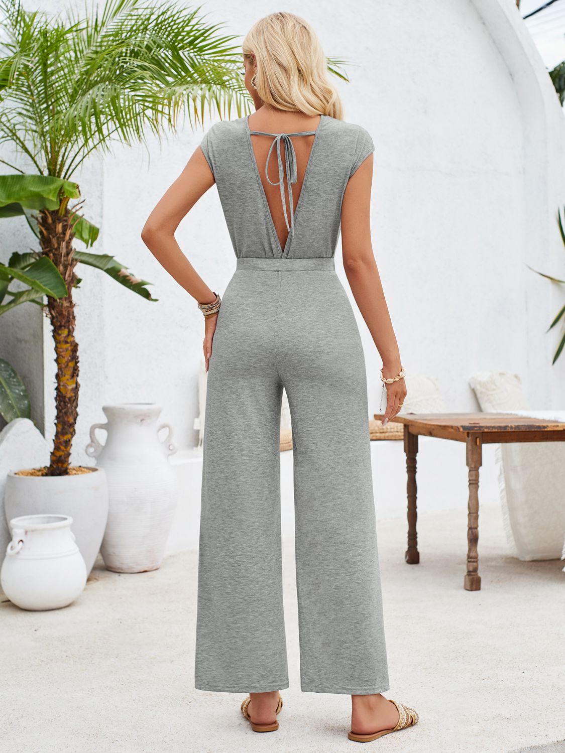 Twisted Round Neck Cap Sleeve Jumpsuit-TOPS / DRESSES-[Adult]-[Female]-2022 Online Blue Zone Planet