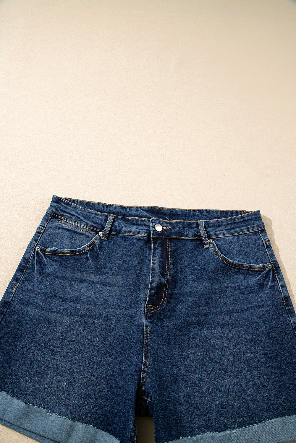 Sail Blue Folded Edge High Waist Plus Size Denim Shorts-Plus Size/Plus Size Bottoms-[Adult]-[Female]-2022 Online Blue Zone Planet