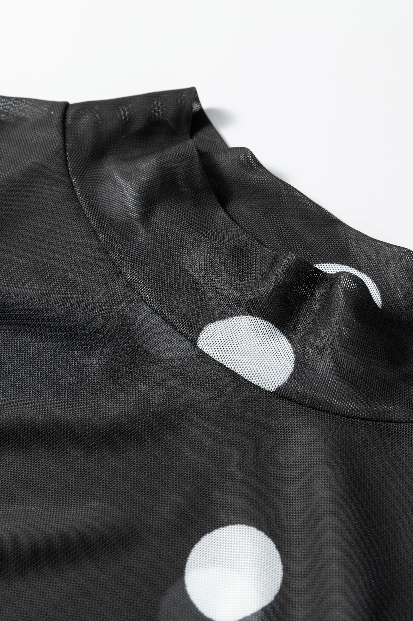 Black Vintage Polka Dot Print Mesh Long Sleeve Bodysuit-Tops/Bodysuits-[Adult]-[Female]-2022 Online Blue Zone Planet