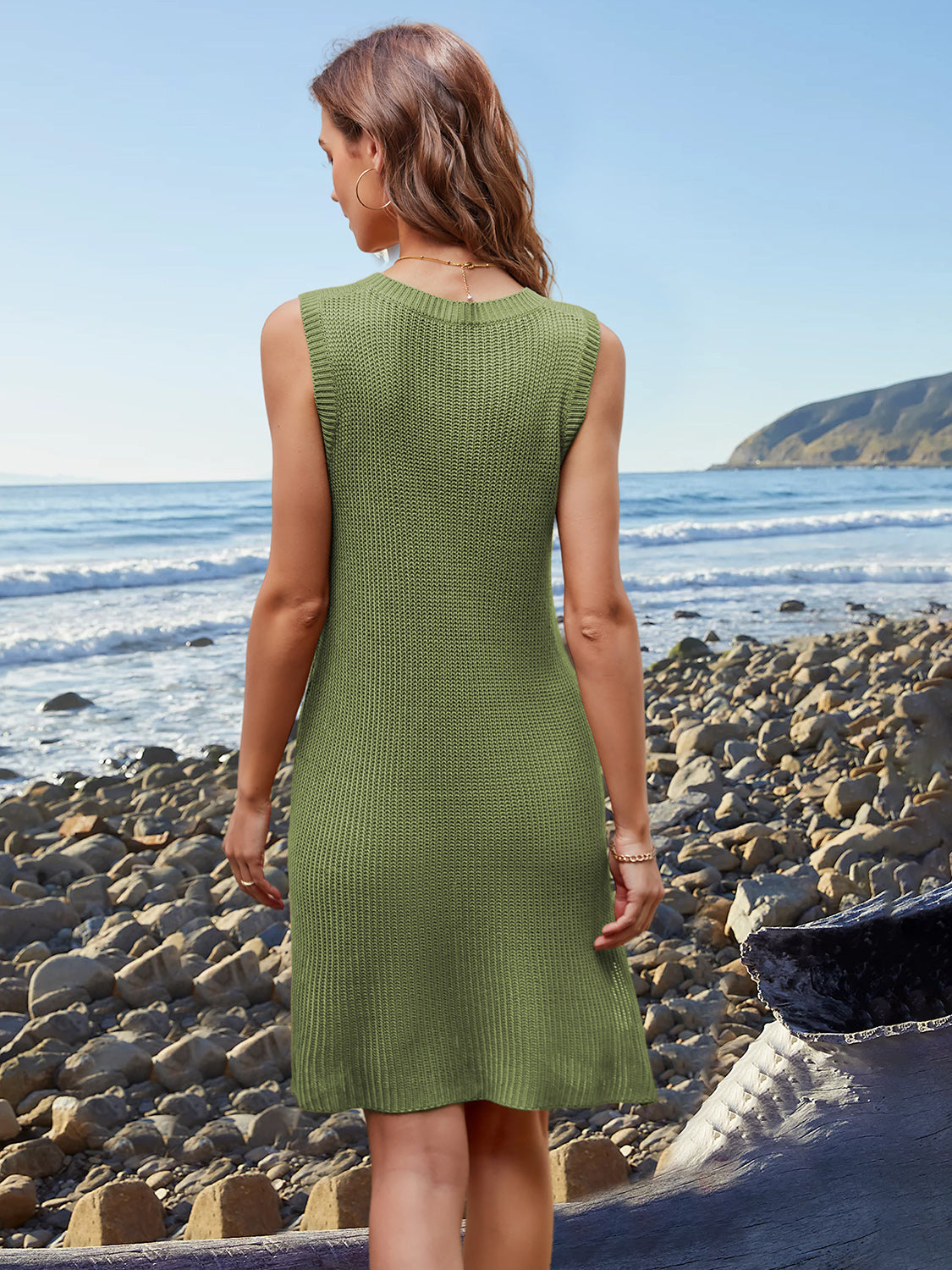 Pocketed Slit V-Neck Sleeveless Dress-TOPS / DRESSES-[Adult]-[Female]-2022 Online Blue Zone Planet