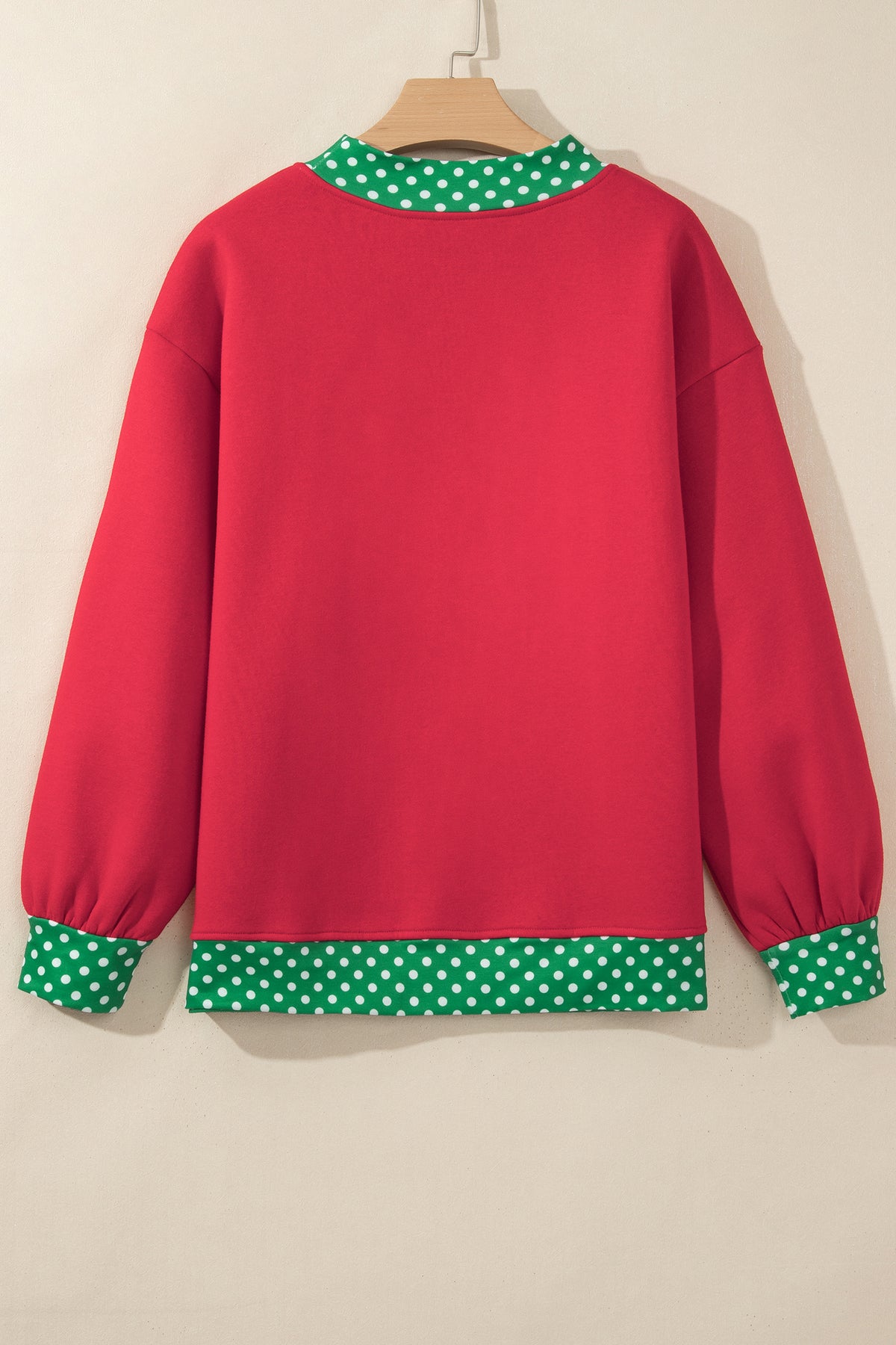 Racing Red Colorblock Polka Dot Contrast Trim Oversized Sweatshirt-Tops/Sweatshirts & Hoodies-[Adult]-[Female]-2022 Online Blue Zone Planet