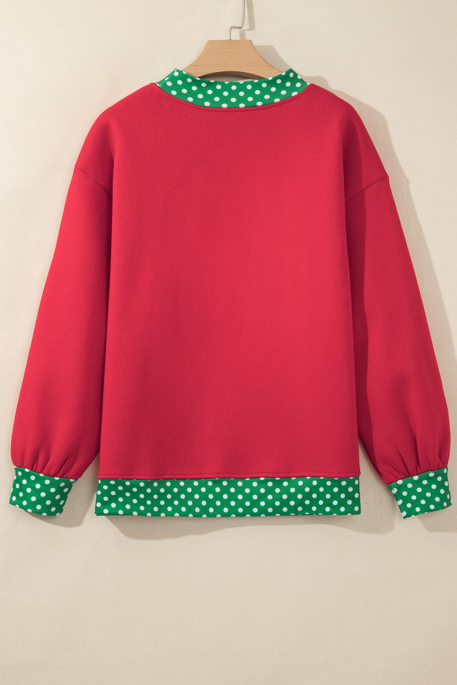 Racing Red Colorblock Polka Dot Contrast Trim Oversized Sweatshirt-Tops/Sweatshirts & Hoodies-[Adult]-[Female]-2022 Online Blue Zone Planet