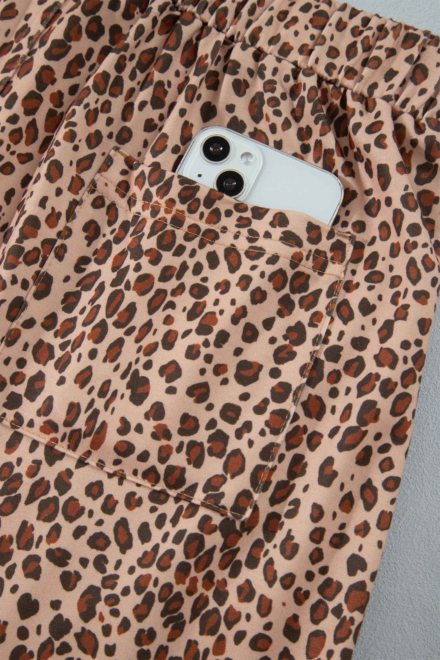 Khaki Leopard Print Drawstring Waist Patch Pockets Pants-Bottoms/Pants & Culotte-[Adult]-[Female]-2022 Online Blue Zone Planet