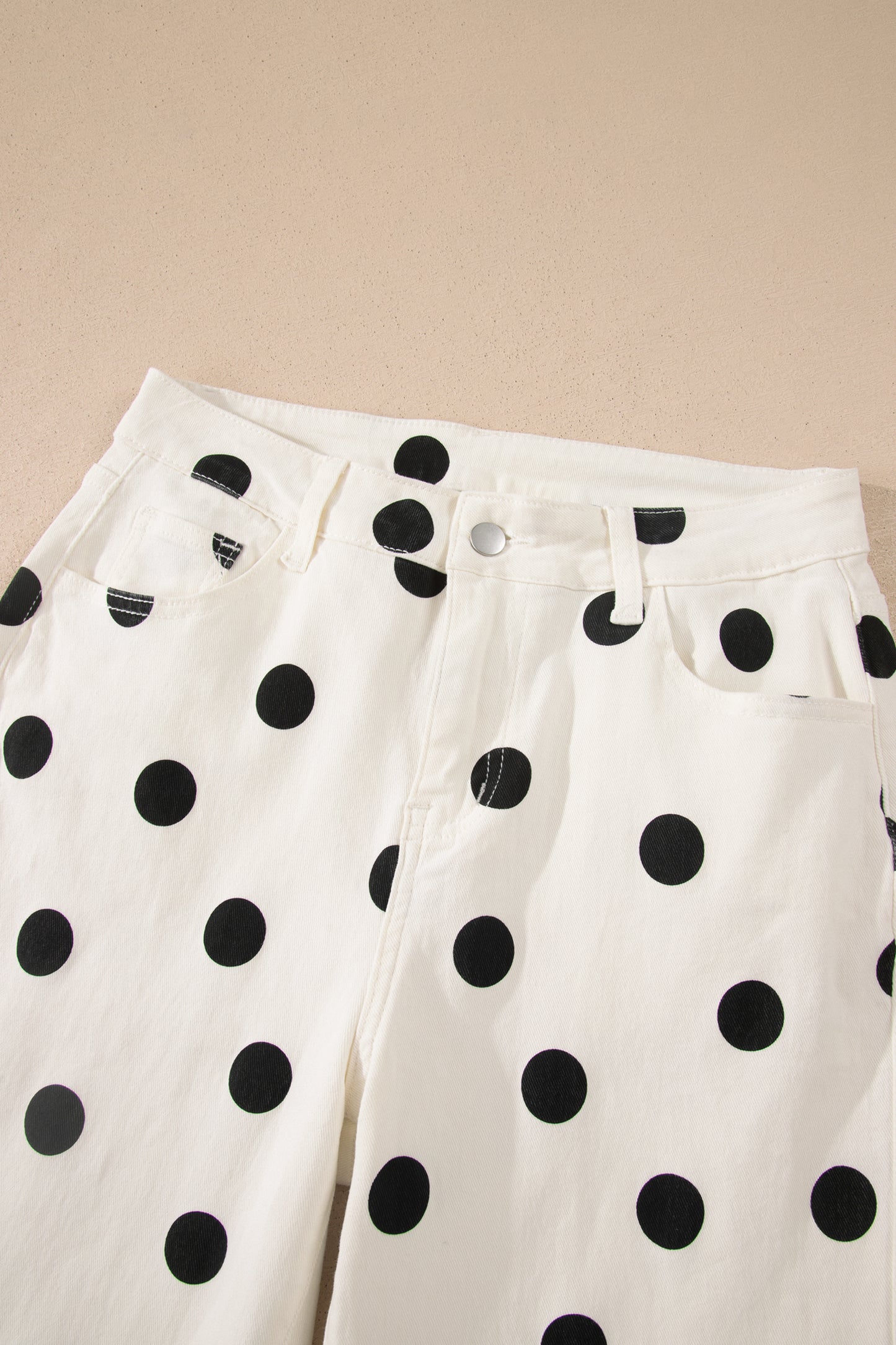 White Polka Dot Print Wide Leg Ankle-Length Jeans-Bottoms/Jeans-[Adult]-[Female]-2022 Online Blue Zone Planet