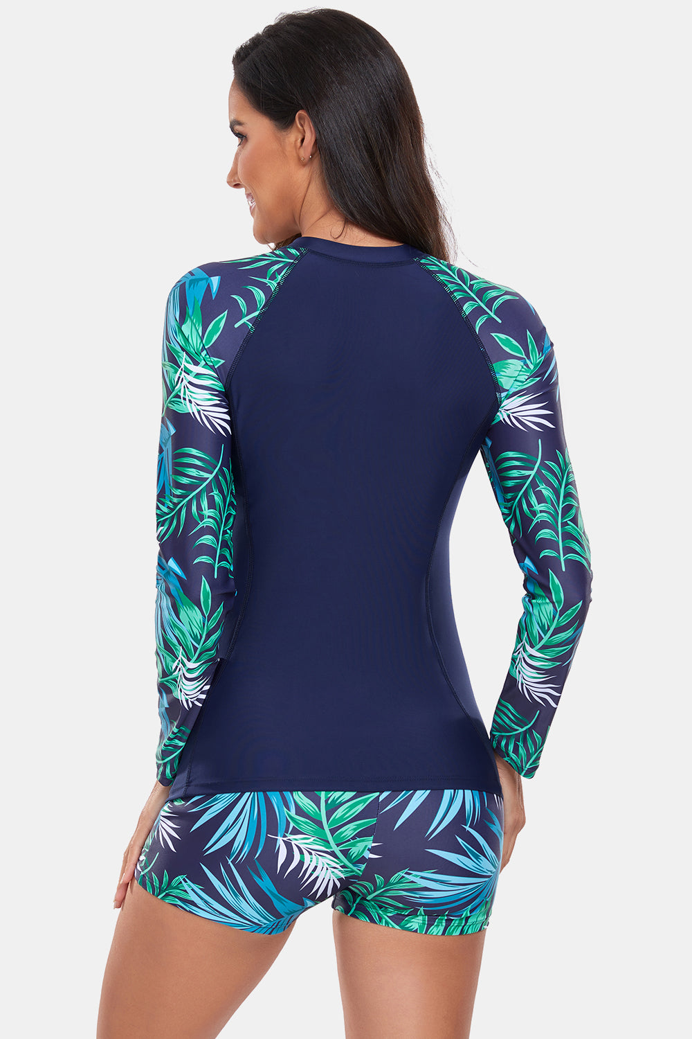 Blue Zone Planet | Printed Quarter Zip Long Sleeve Two-Piece Swim Set-TOPS / DRESSES-[Adult]-[Female]-2022 Online Blue Zone Planet