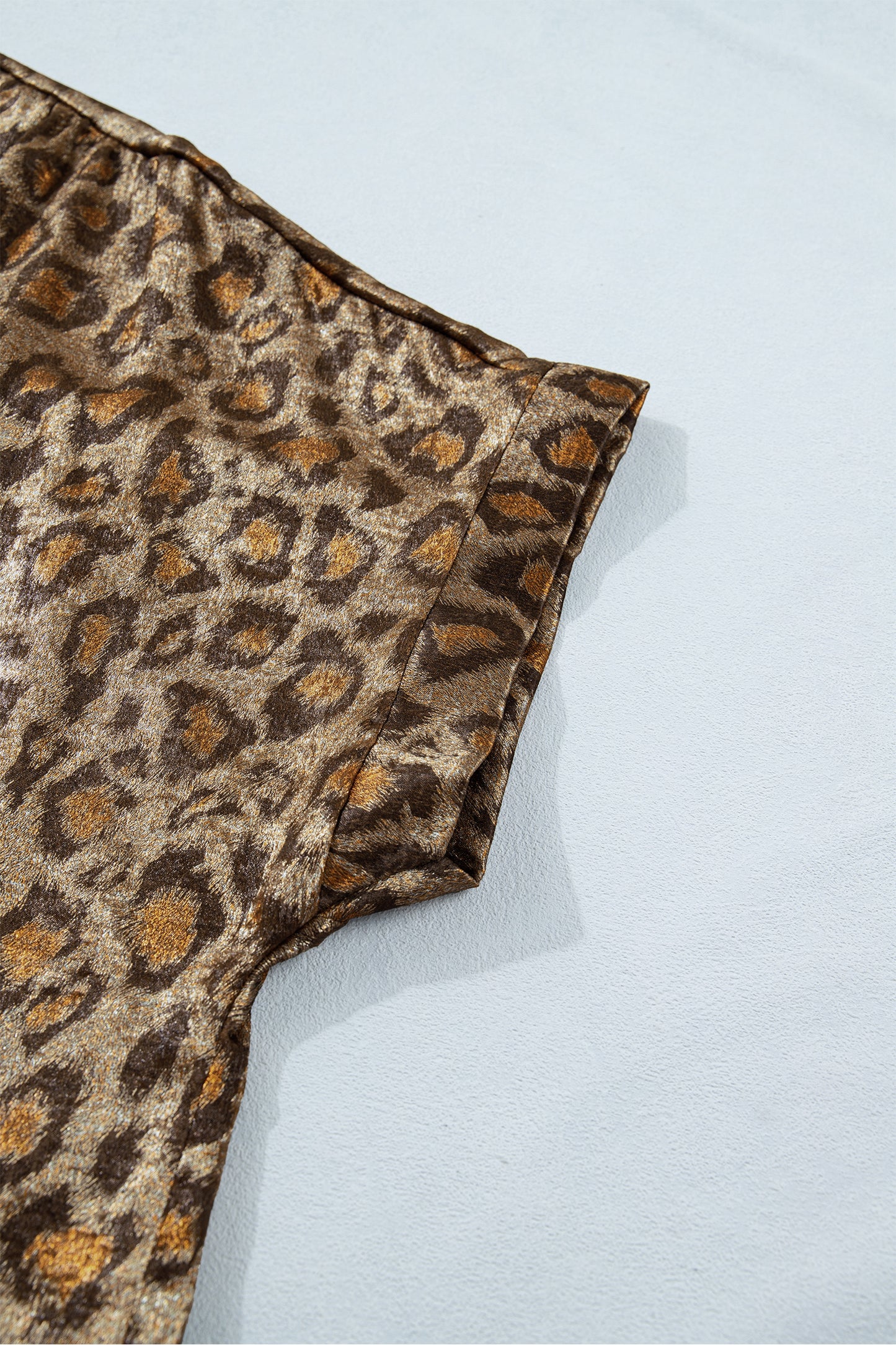 Gold Plus Size Leopard Print Short Sleeve Dolman Shirt-Plus Size/Plus Size Tops/Plus Size Blouses & Shirts-[Adult]-[Female]-2022 Online Blue Zone Planet