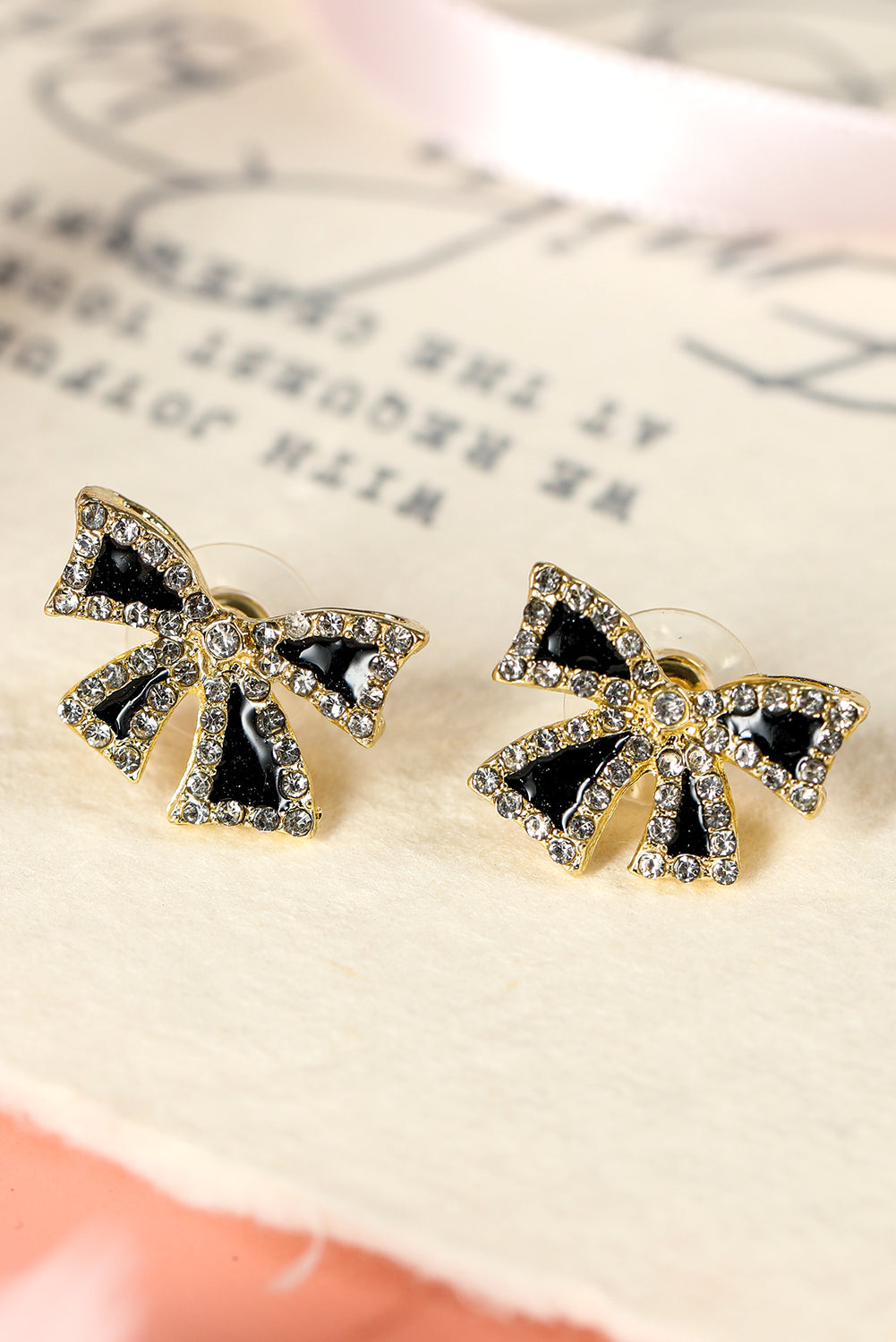 Black Rhinestone Bow Knot Stud Earrings-Accessories/Jewelry-[Adult]-[Female]-Black-ONE SIZE-2022 Online Blue Zone Planet