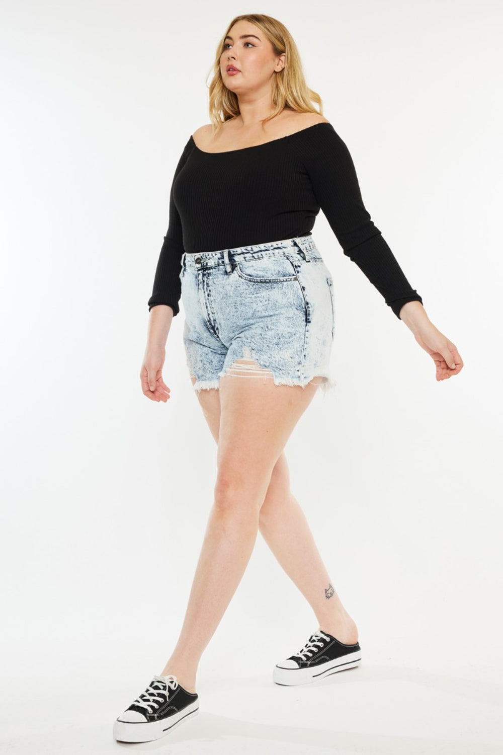 Kancan Full Size Distressed High Waist Denim Shorts-BOTTOMS SIZES SMALL MEDIUM LARGE-[Adult]-[Female]-2022 Online Blue Zone Planet