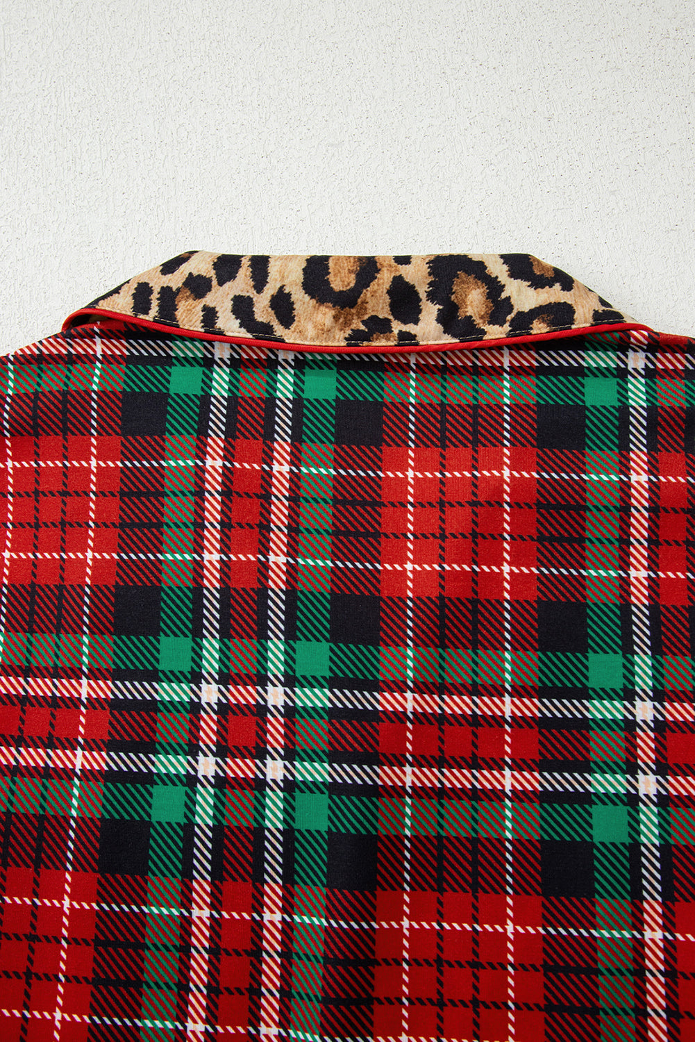 Racing Red Retro Plaid Leopard Print Patchwork Long Sleeve Shorts Pajama Set-Loungewear & Sleepwear/Sleepwear-[Adult]-[Female]-2022 Online Blue Zone Planet