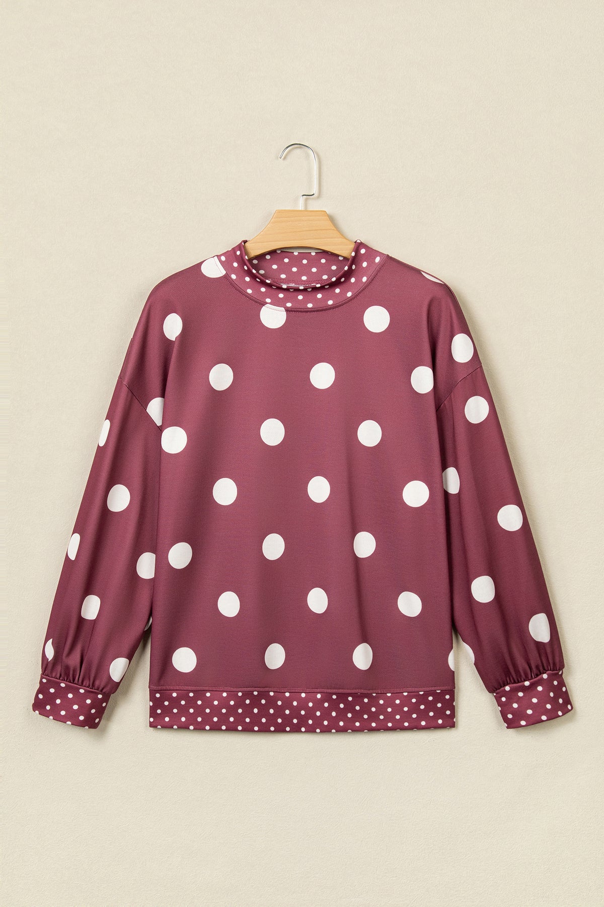 Pink Polka Dot Print Contrast Detail Oversized Tunic Sweatshirt-Tops/Sweatshirts & Hoodies-[Adult]-[Female]-2022 Online Blue Zone Planet