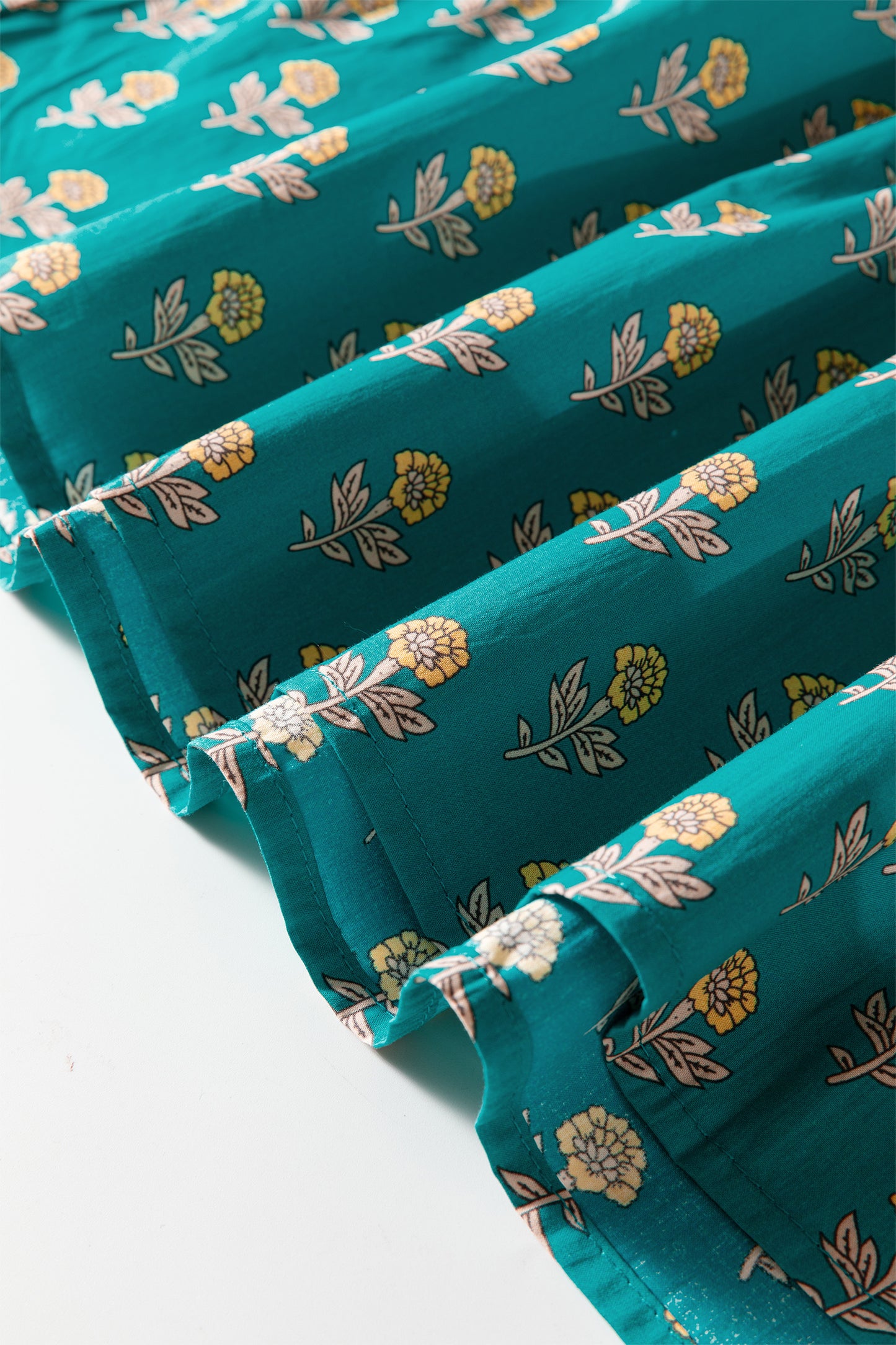 Green Contrast Trim V Neck Short Sleeve Floral Dress-TOPS / DRESSES-[Adult]-[Female]-2022 Online Blue Zone Planet