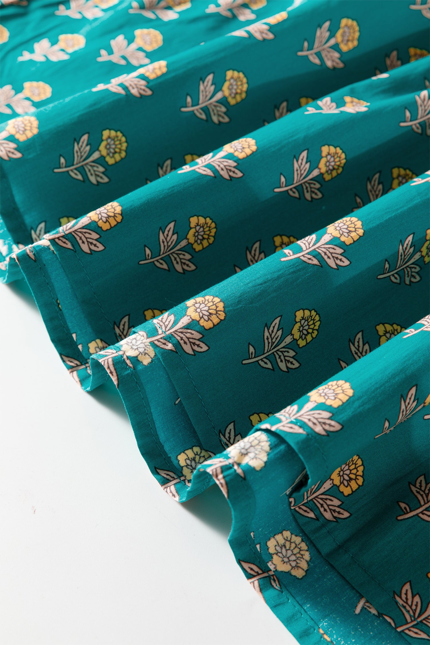 Green Contrast Trim V Neck Short Sleeve Floral Dress-TOPS / DRESSES-[Adult]-[Female]-2022 Online Blue Zone Planet