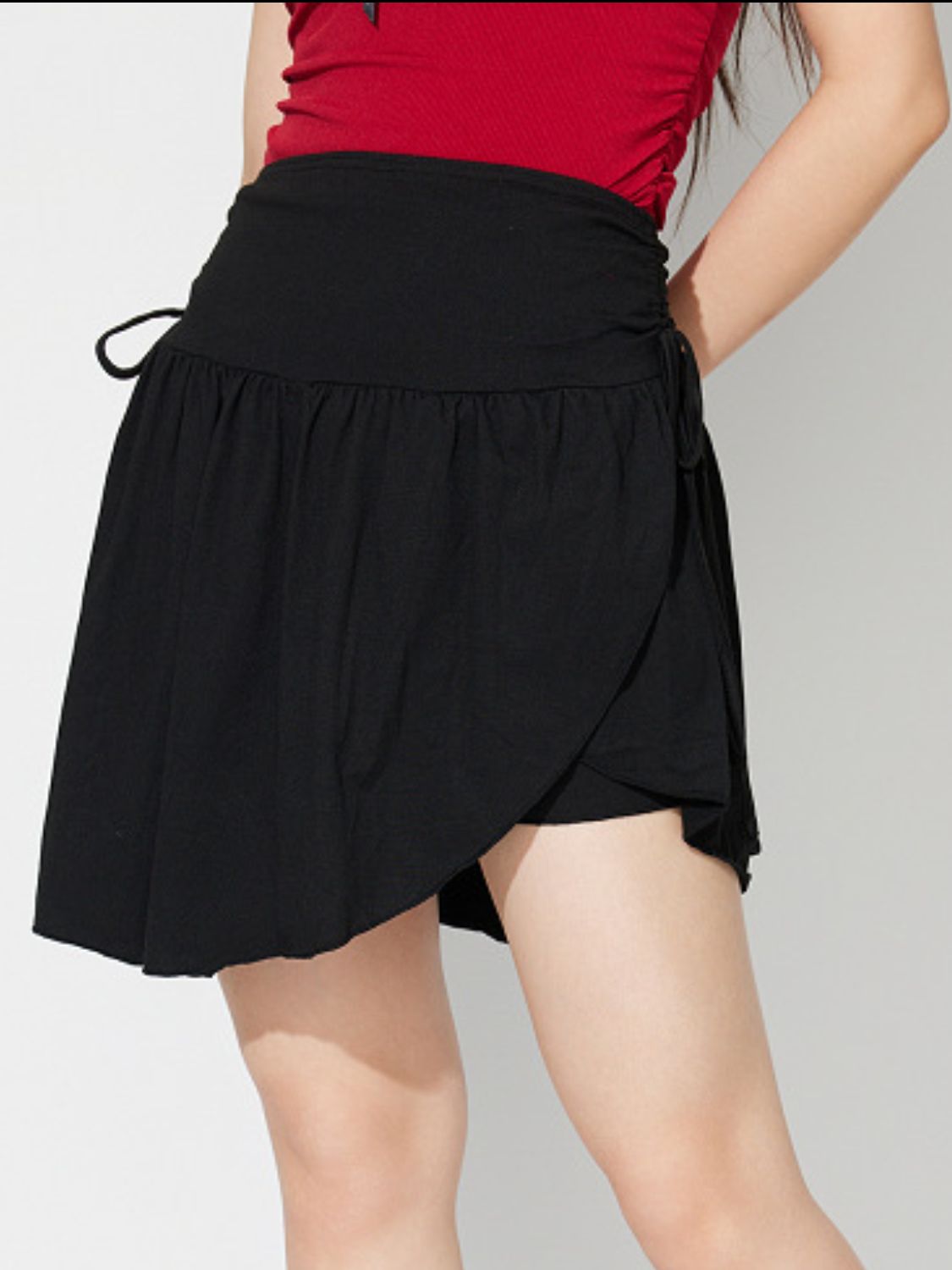 Side Tie Asymmetric Hem Mini Skirt-BOTTOMS SIZES SMALL MEDIUM LARGE-[Adult]-[Female]-Black-S-2022 Online Blue Zone Planet